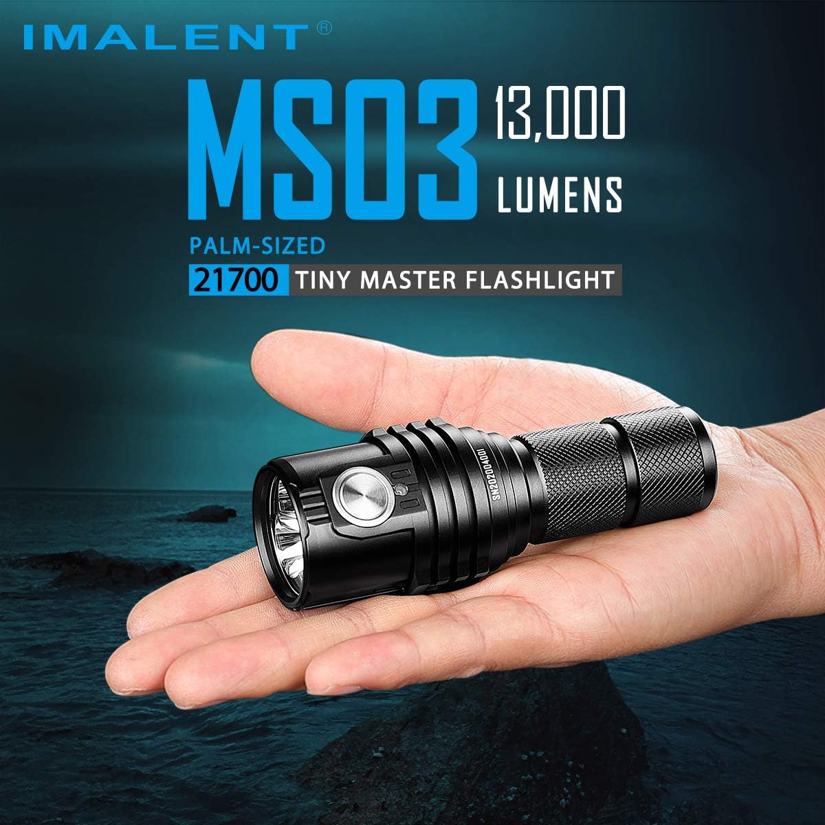 IMALENT MS03 Tactical Flashlight 13000 Lumens, LED Flashlight Uses 3 Pcs CREE XHP70.2 LEDs, Rechargeable EDC Torch, Powerful Handlight for Camping (Cold White Light)