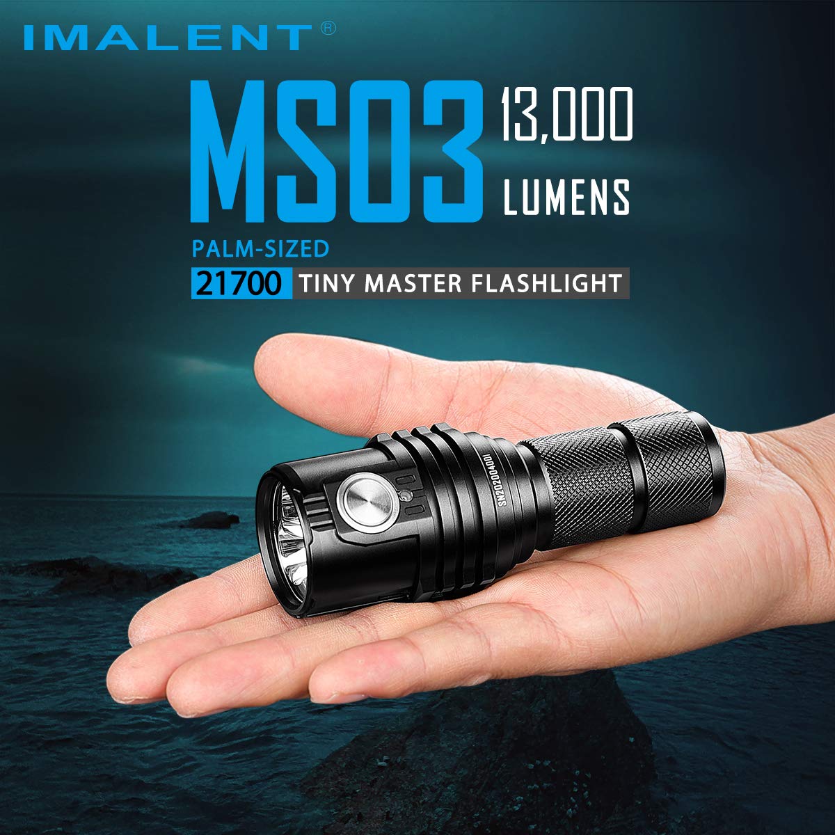 IMALENT MS03 Tactical Flashlight 13000 Lumens, LED Flashlight Uses 3 Pcs CREE XHP70.2 LEDs, Rechargeable EDC Torch, Powerful Handlight for Camping (Cold White Light)
