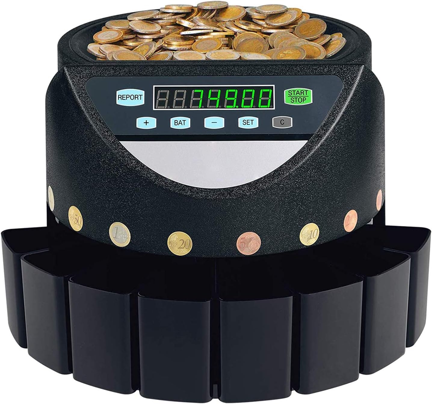 Electronic Coin Sorter Machine from Fipka with Multi-Function 7-Digit LED Display | Black