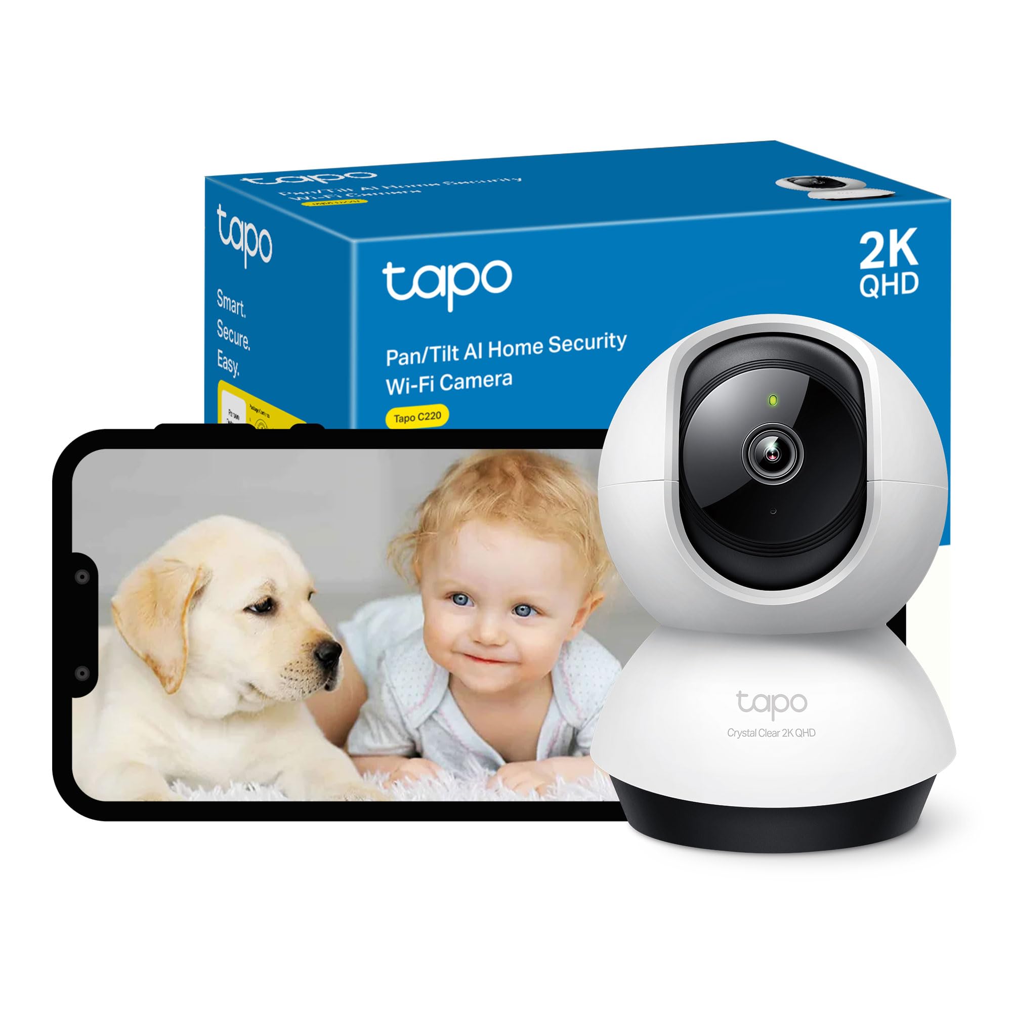 Tapo C220 2K Pan/Tilt Indoor Camera, WiFi Security Camera, AI Detection, Customizable Privacy Mode, Two-Way Audio, Night Vision, Cloud & Local Storage, Works with Alexa & Google