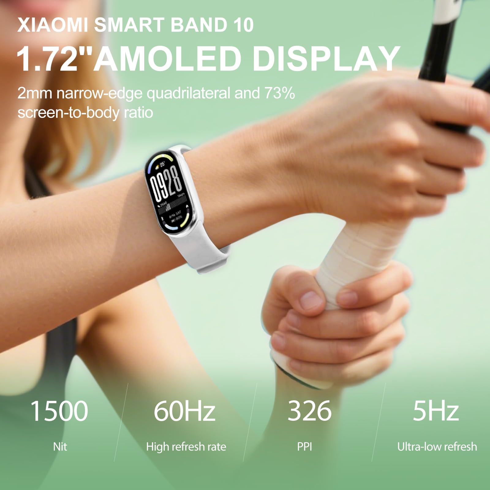Xiaomi Smart Band 10-1.72 AMOLED Display with 1500 Nits, Sleep and Heart Rate Monitor, 5ATM Waterproof, 21 Days Battery Life, 60 Hz Refresh Frequency, 150+ Modes