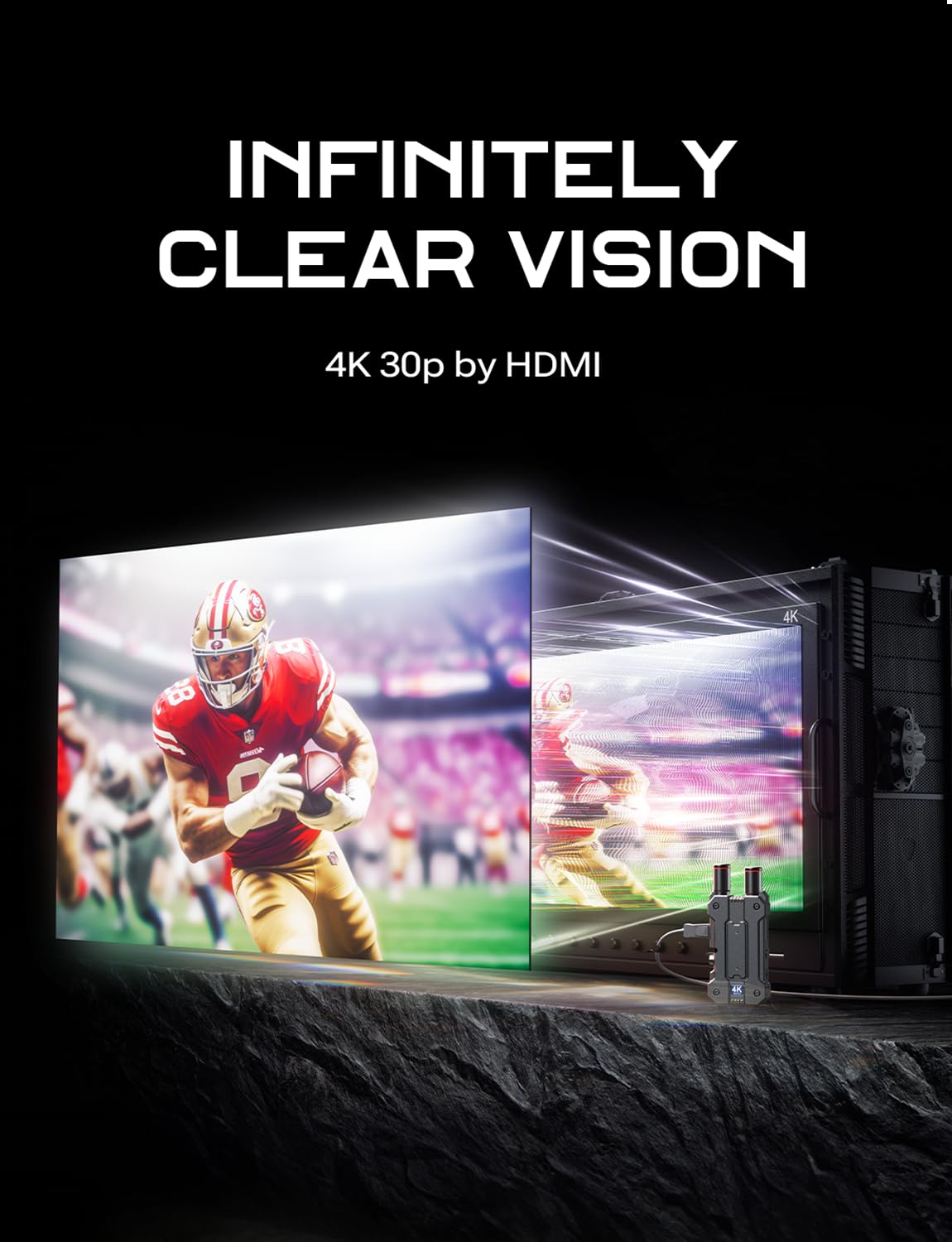 Hollyland Mars 4K Wireless Transmitter 5G Video Transmission System SDI HDMI, 4Kp30/1080p60, Supports 23.98/29.97/59.94 FPS SDI Out, 450ft LOS Range 66ms Latency, 4 Monitoring Apps (1TX+1RX)