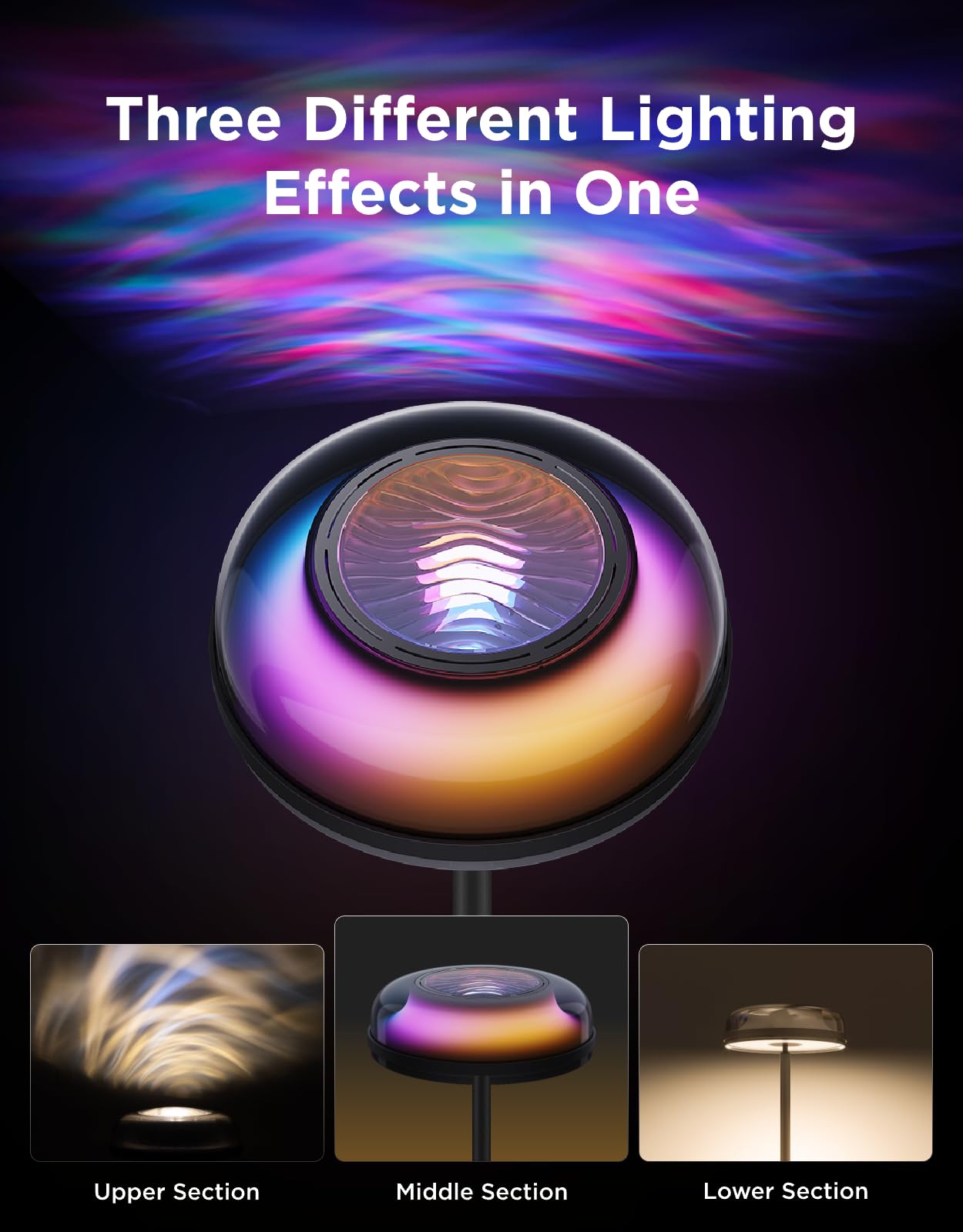 Govee Tri-Zone Independent Floor Lamps, RGB Warm and Cool White Light Works with Matter and Alexa, 80+ Scene Modes, 1000 Lumens, 2700-6500K, Ideal for Living Room, Bedroom, and Office