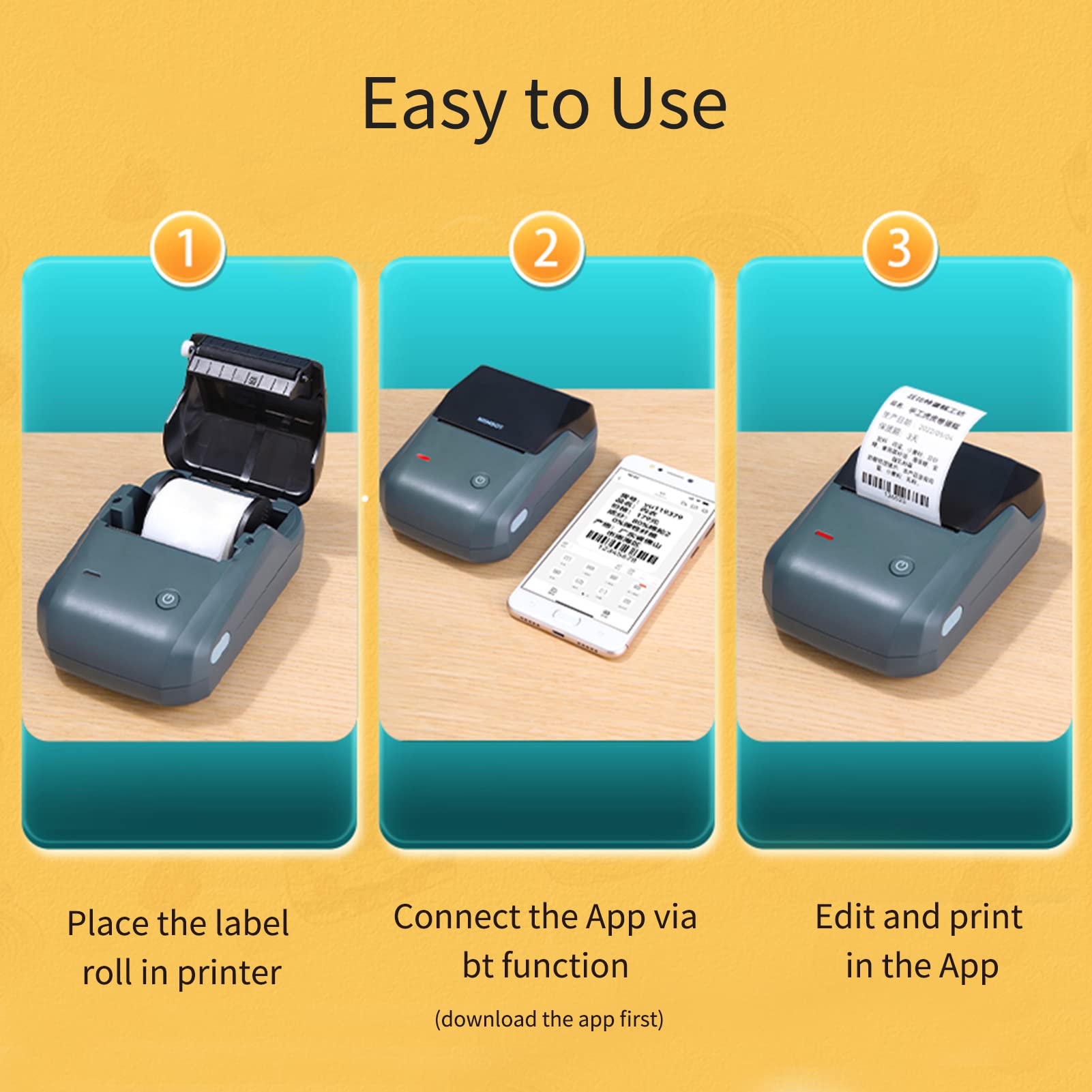 JUANZI Label printer, B1 Label Maker Machine Mini Pocket Thermal Label Printer All in One BT Connect Price Tag DIY Date Journal Study Sticker Labeling Machine with 50*30mm Label Roll Compatible with i