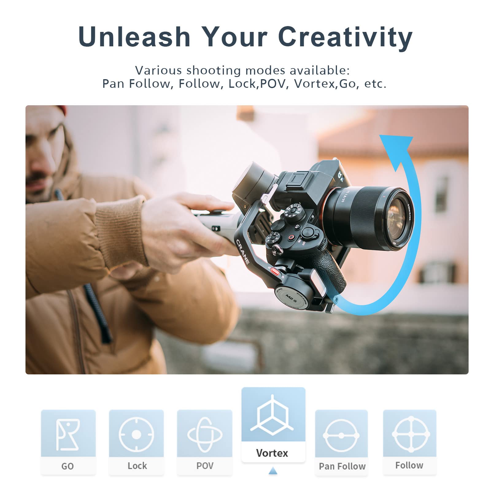 Zhiyun Crane M2S Gimbal Stabilizer for Mirrorless Camera Action Camera and Smartphone, Upgrade with Integrated Fill Light(Combo with Trendy Bag)