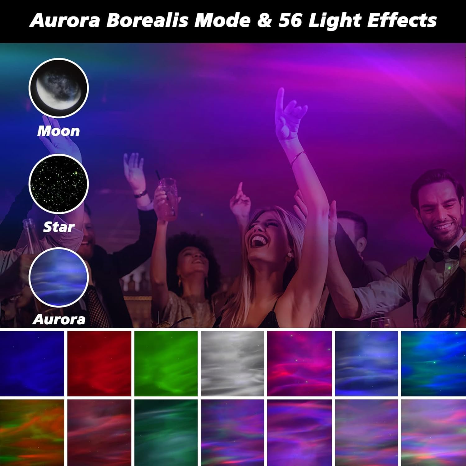 Flying Saucer Galaxy Projector Aurora Projector 2-in-1, Star Projector with 56 Light Effects and 5 White Noise, Night Light Projector for Kids Adults Home Theater