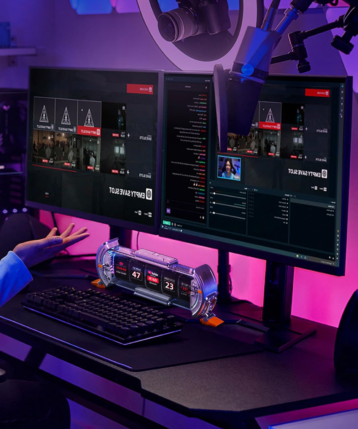 Divoom Times Gate Cyberpunk RGB Gaming Desk Accessories - Silver Gaming Room Decor with WiFi Connection, DIY Pixel Art Display Screen, Compatible with iPhone and Android