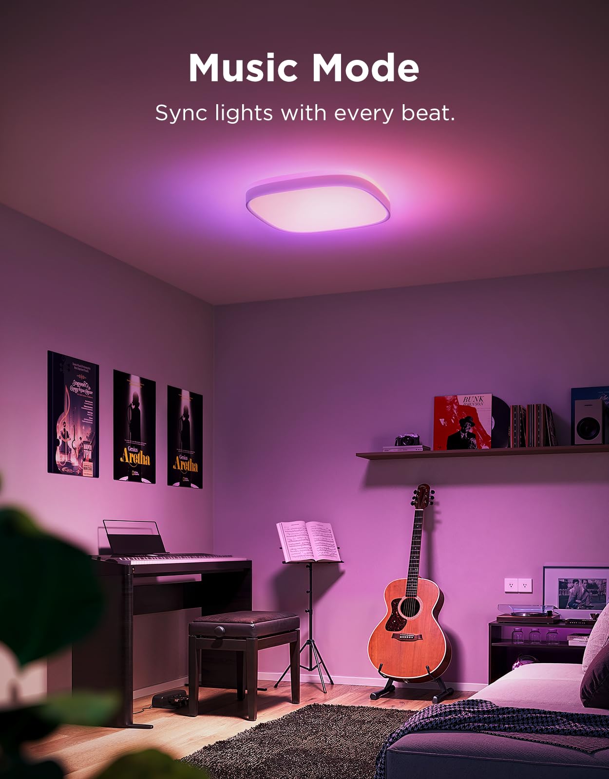 Govee Smart Ceiling Lamp, Square Led Rgbic, Compatible with Matter, Recessed 2400Lm, DIY Colors, Dimmable 2700K To 6500K For Bedroom Living Room, 12", Pack 1 Unit