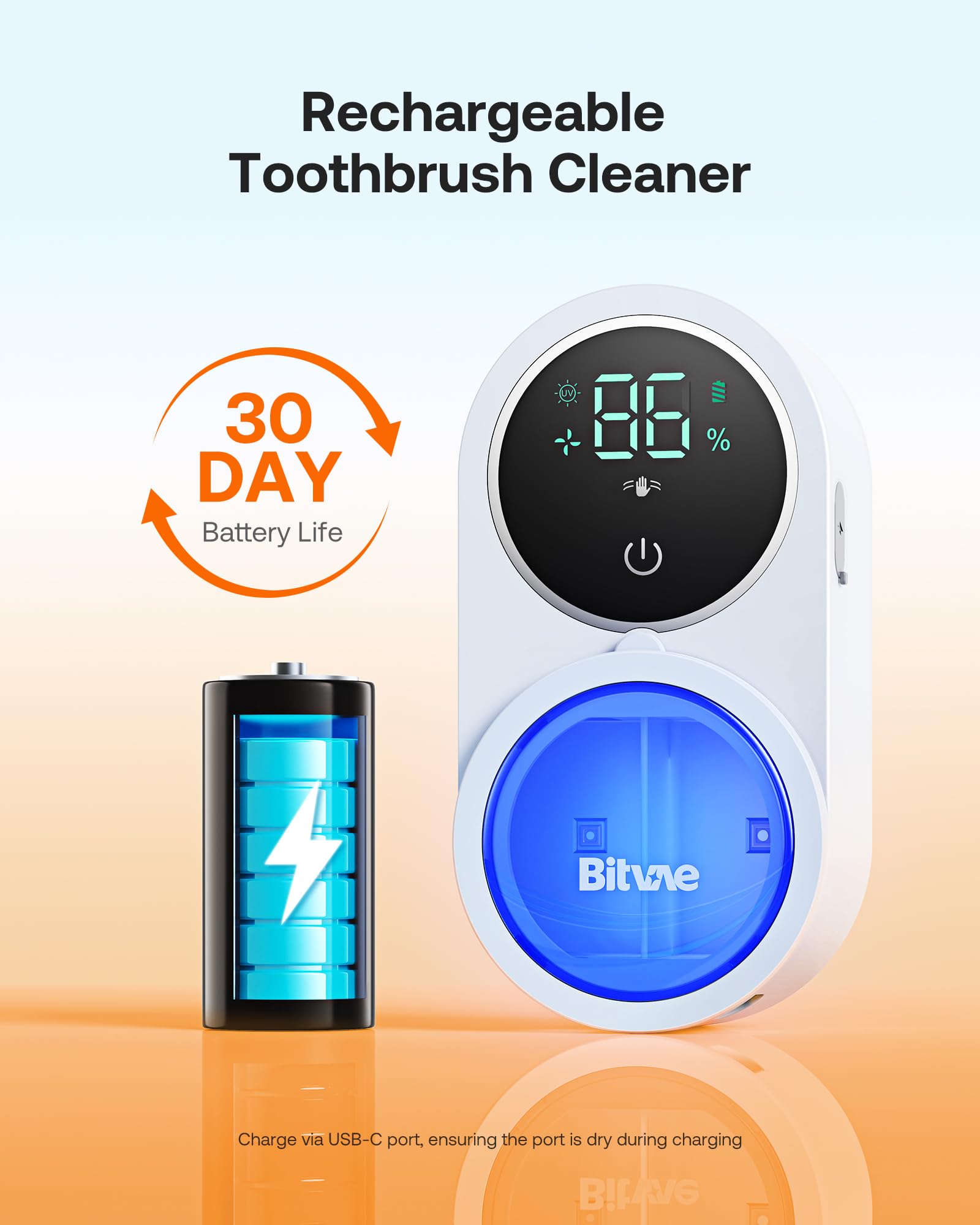 Bitvae Bluetooth Electric Toothbrush with Pressure Sensor, ADA Accepted, Ultrasonic 8 Brush Heads, 5 Modes, 4 Hr Charge Last 100 Days, Power Rechargeable Toothbrush, Soft Bristle, Black (BVUS-S2-B)