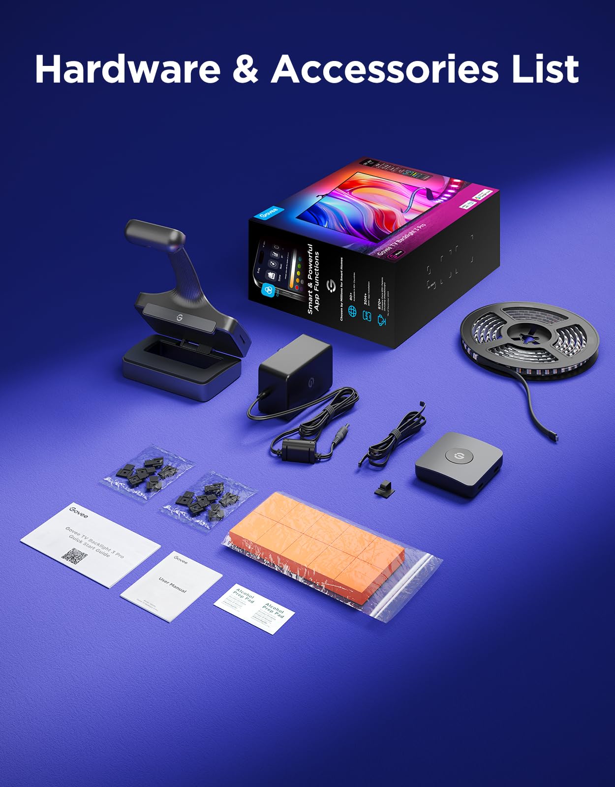 Govee TV Backlight 3 Pro with Triple HDR Camera 16.4ft 5-in-1 RGBWWIC Sync with 75-85 inch TVs, 75 LED/m, AI Filter Support, Smart App and Voice Control, DreamView Sync