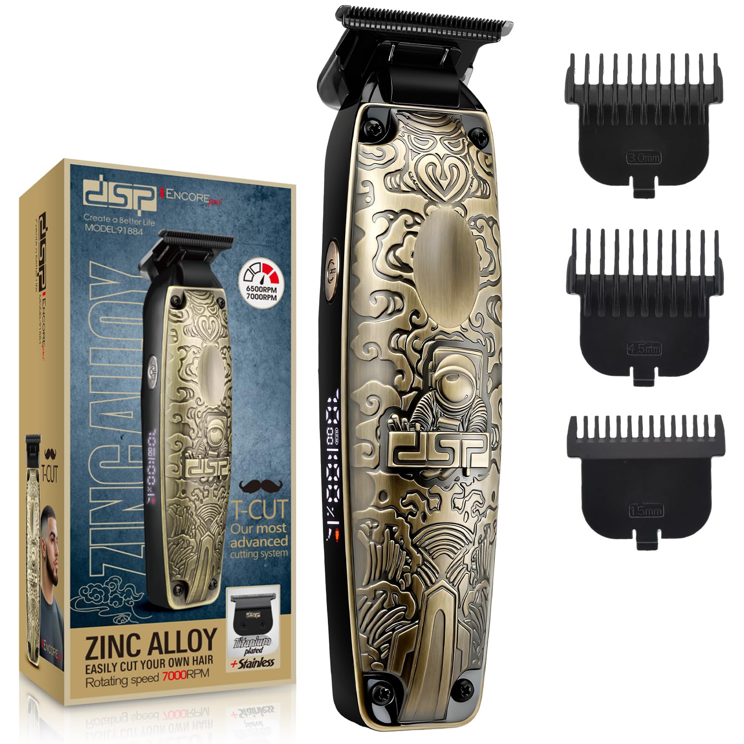 DSP Electric Beard Trimmer for Man, Cordless Rechargeable Zero Gap Trimmer, Mustache Edgers, T Blade Trimmer for Men, Low Noise, Travel Lock, Gifts for Men