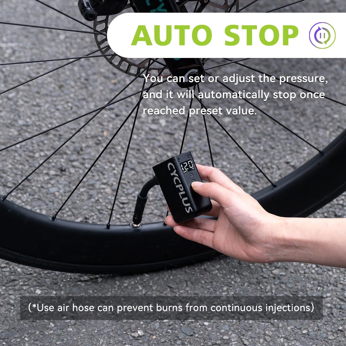 CYCPLUS Tiny Pump Mini Bike Tire Pump with Gauge, Max 120 PSI Electric Bicycle Air Pump, Auto Stop, with Presta and Schrader Valve for E-Bike, Mountain Bike, City Bike and Road Bike AS2PRO, Black