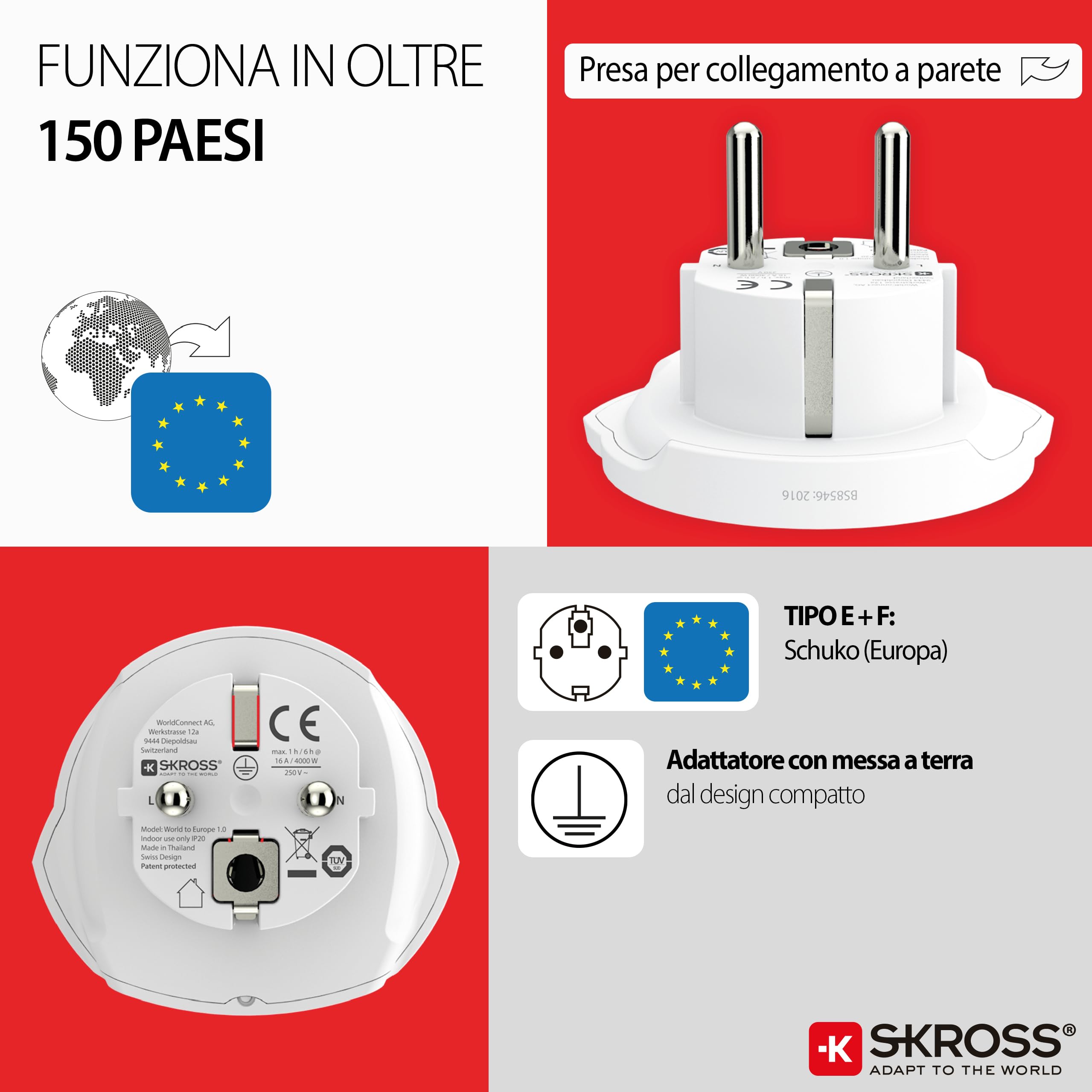 Skross 1500211-E World to Europe Single Adapter