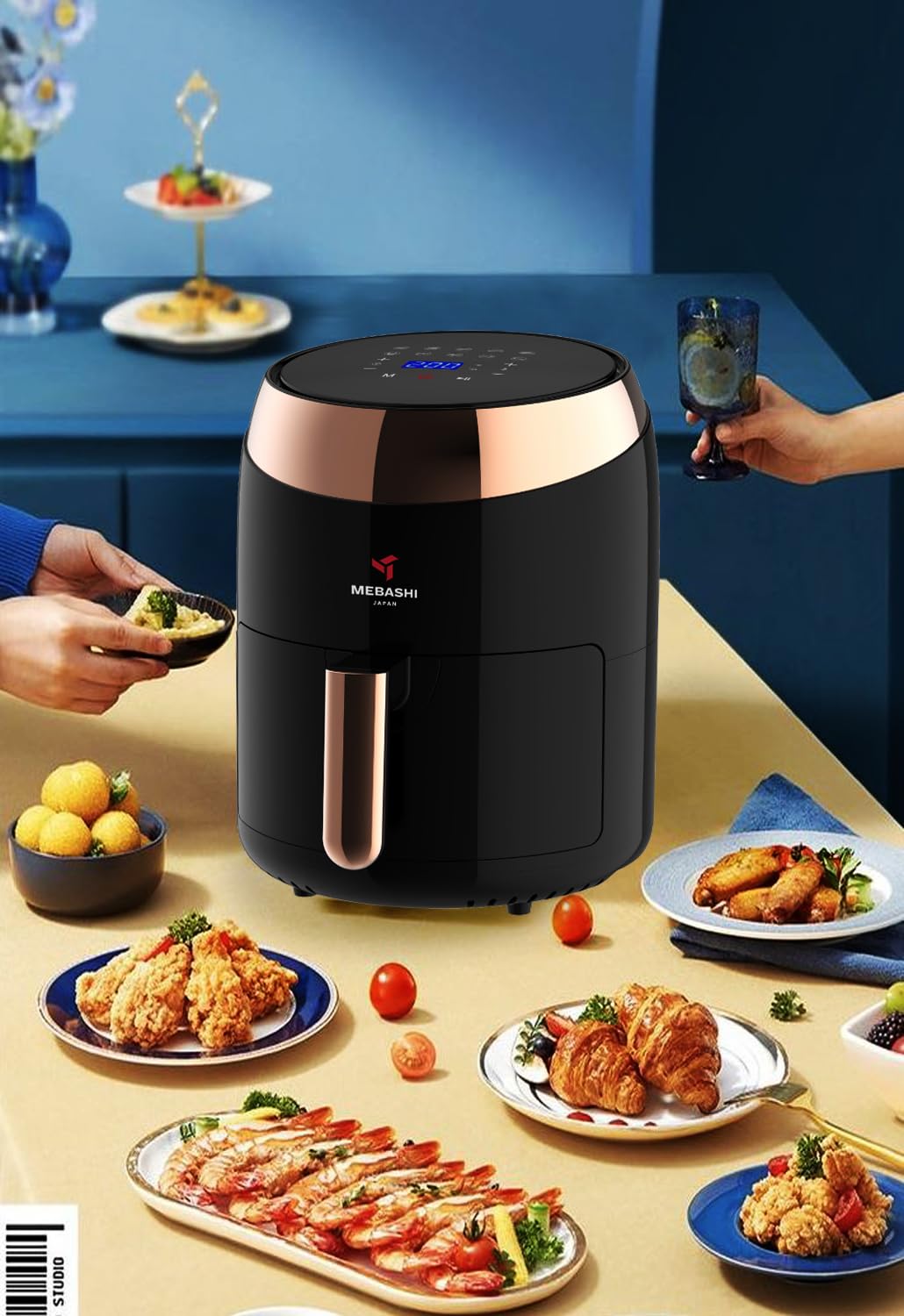 MEBASHI Air Fryer with Digital Touch Screen, 1400W 3.5L Capacity, Timer and Temprature Control, 10 Pre-Set Cooking Programs (ME-AF988) (Black)