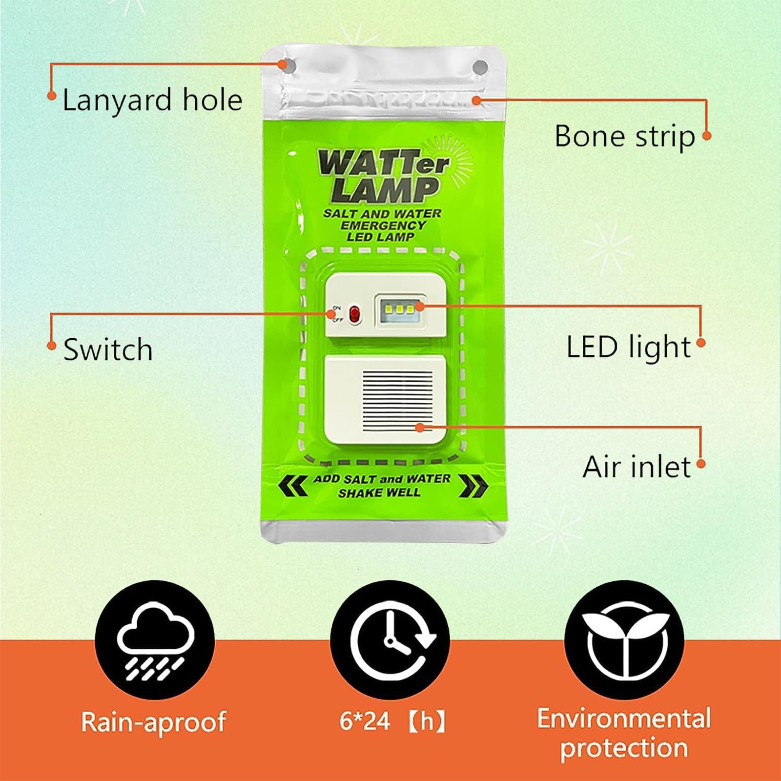 Diameleo Saltwater Lamp - Outdoor Emergency Light, Foldable Saltwater LED Lamp Battery-Free, Portable LED Emergency Light for Camping and Outdoor Saltwater (1 Piece)