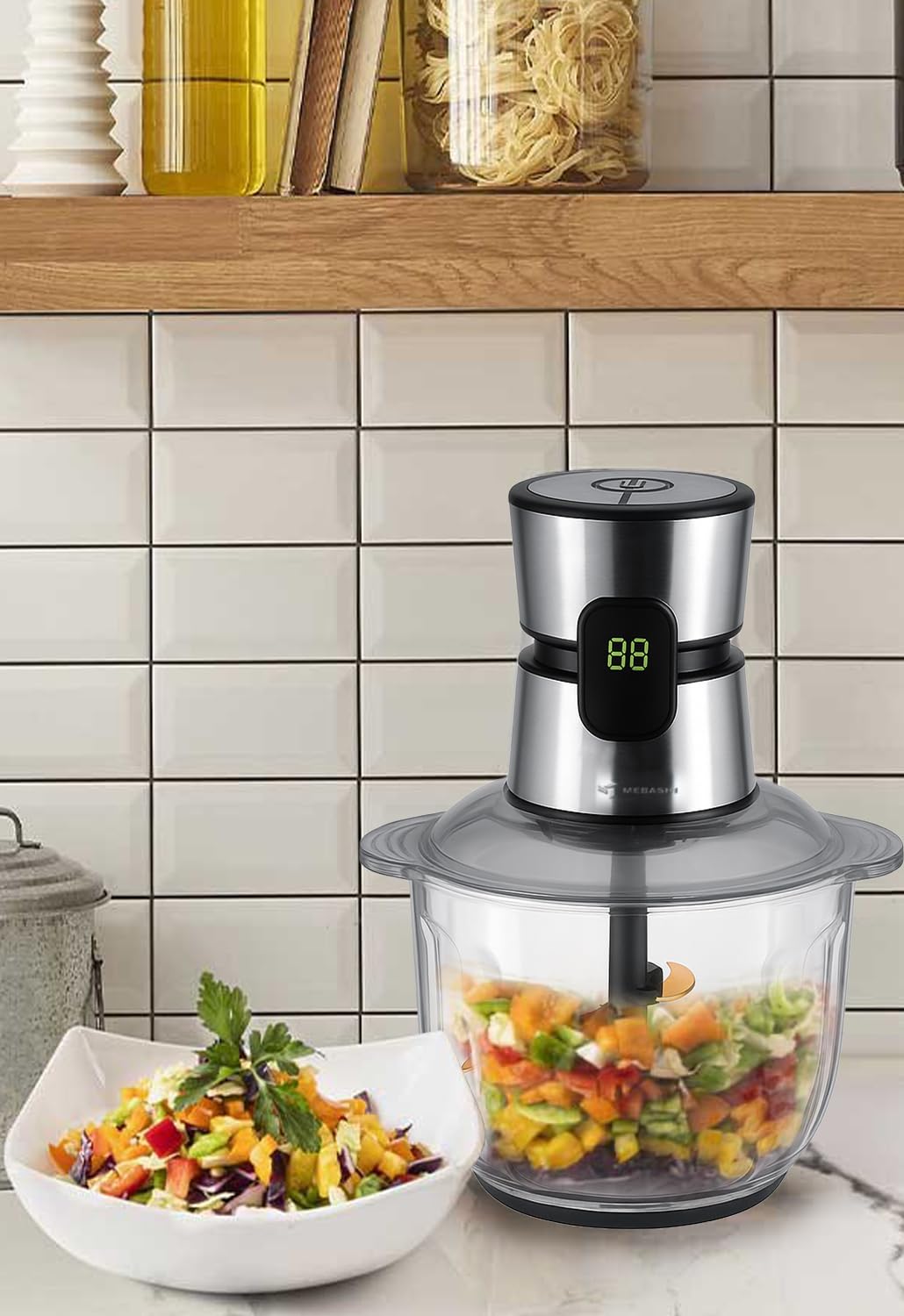 MEBASHI Digital Chopper With Touch Screen, 600W, 5L Glass Bowl, 3 Speeds, Low Noise And Smooth Motor With Constant Power, (ME-CH4008) Black
