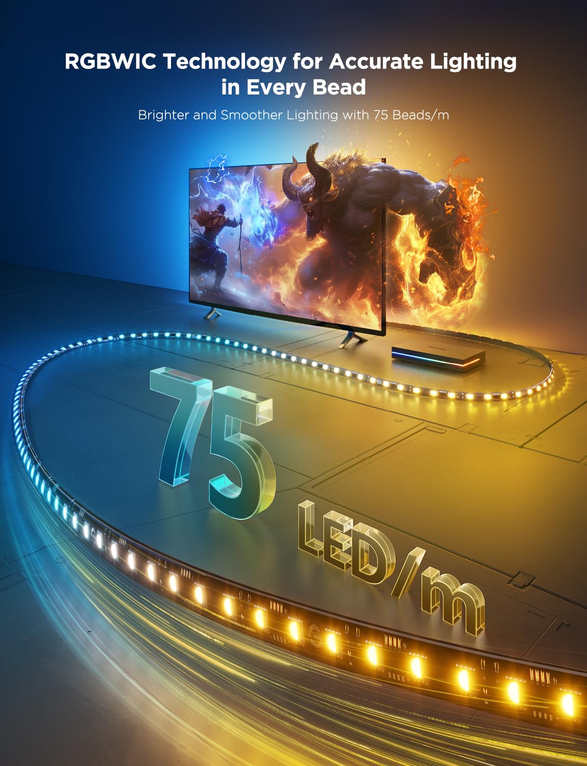 جوفي صندوق مزامنة HDMI 2.1، صندوق مزامنة بالذكاء الاصطناعي مع اضاءة خلفية للتلفزيون، يدعم 8K@60Hz، 4K@144Hz، VRR وALLM، يعمل مع ماتر واليكسا، شريط اضاءة LED RGBIC لتلفزيونات 55-65 بوصة، 75 مصباح