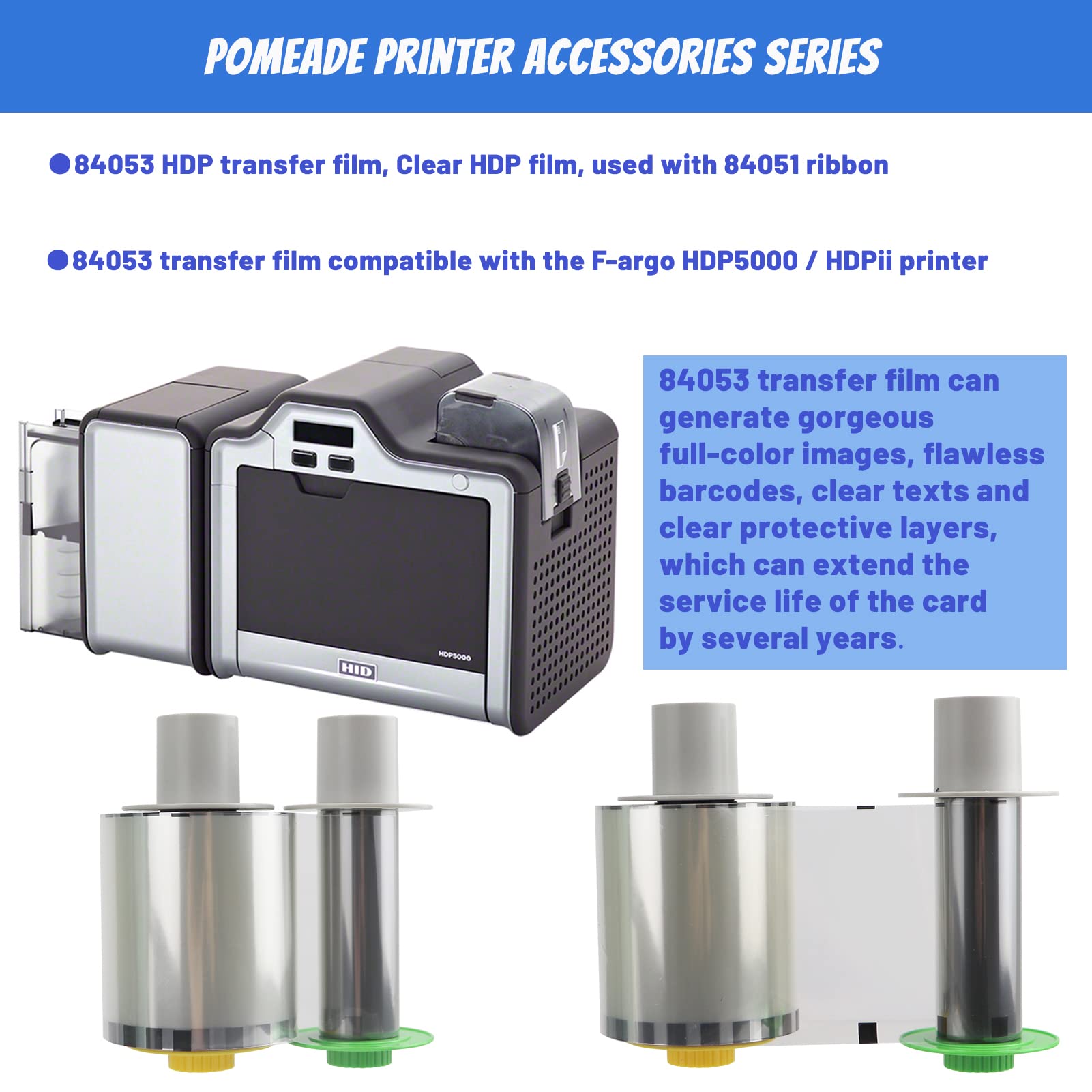 غشاء نقل اتش دي بي 84053 متوافق مع طابعة فارجو HDP5000 / HDPii، يستخدم مع شريط 84051، 15000 صفحة