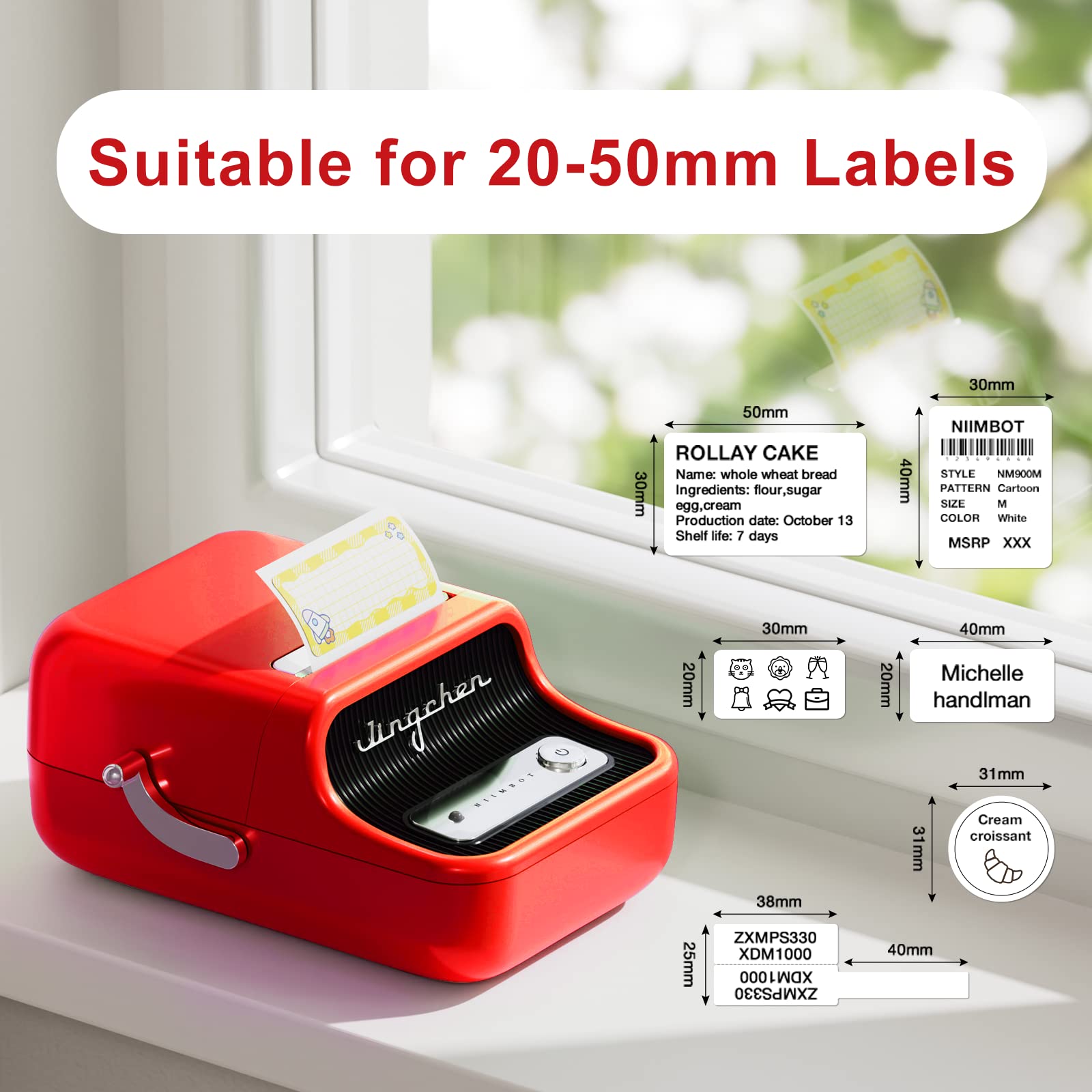 DEEPIN B21 Label Maker-Portable Bluetooth Thermal Label Maker Machine, 2 Inch Barcode Label Printer for Small Business, Clothing, Jewelry, Retail, Mailing, Barcode, with 1pack 50×30mm Label Red