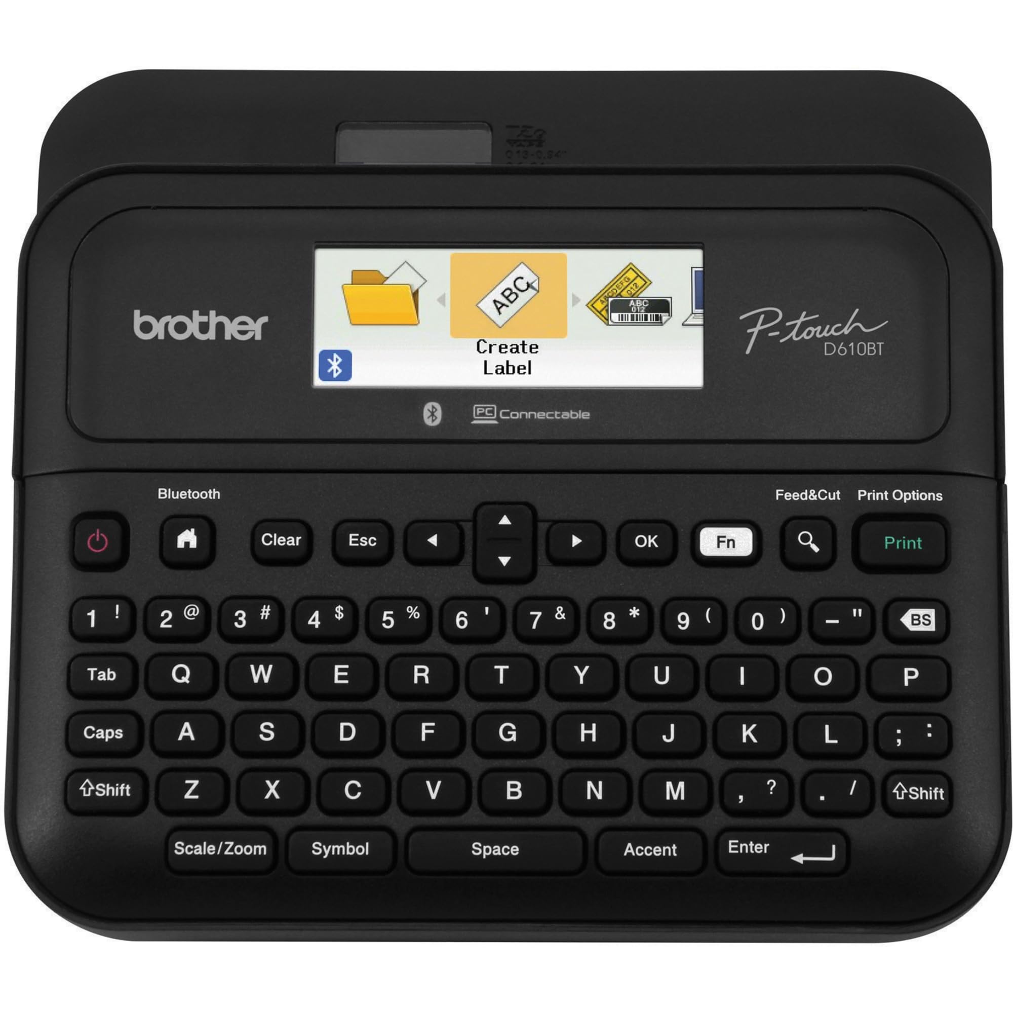 بروذر ماكينة صنع الملصقات المتصلة الاحترافية من بي تاتش PT- D610BT | قم بالتوصيل والإنشاء عبر البلوتوث® على شرائط ملصقات تي زد اي حتى ~ 1 انش، ابيض