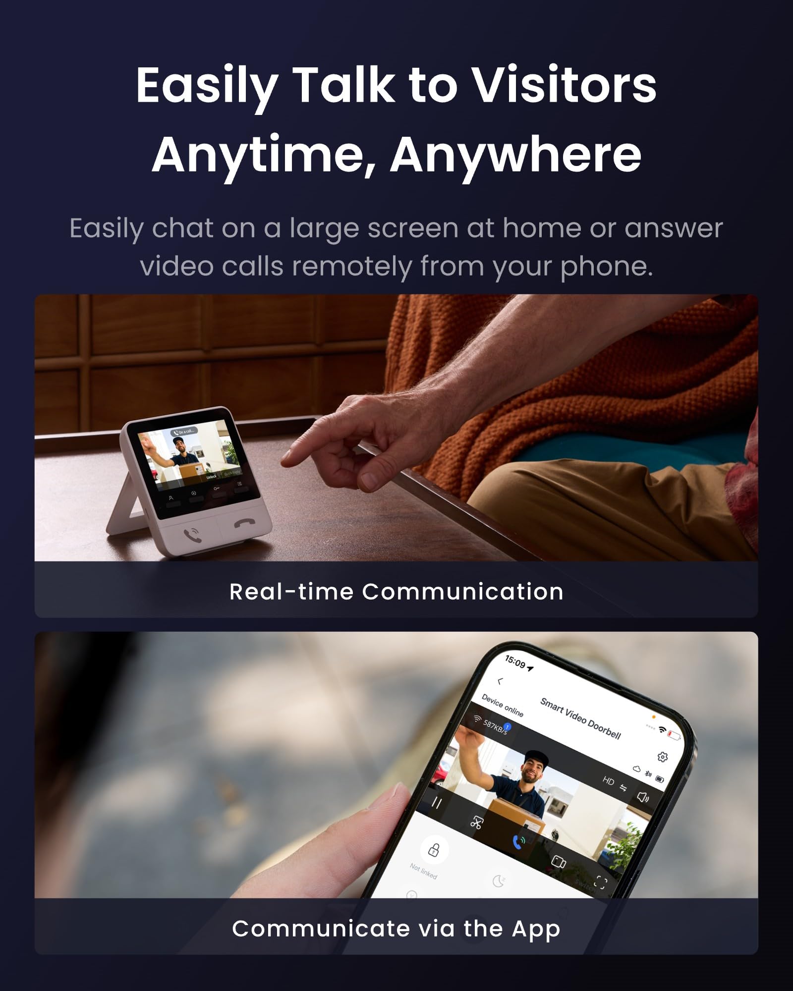 SwitchBot Video Doorbell Camera, No Subscription, Includes Display, Dual Power Options, Head-to-Toe View, 2K Video, Two-Way Audio, Motion Detection, Wireless Intercom System, Compatible with Alexa and Google Home