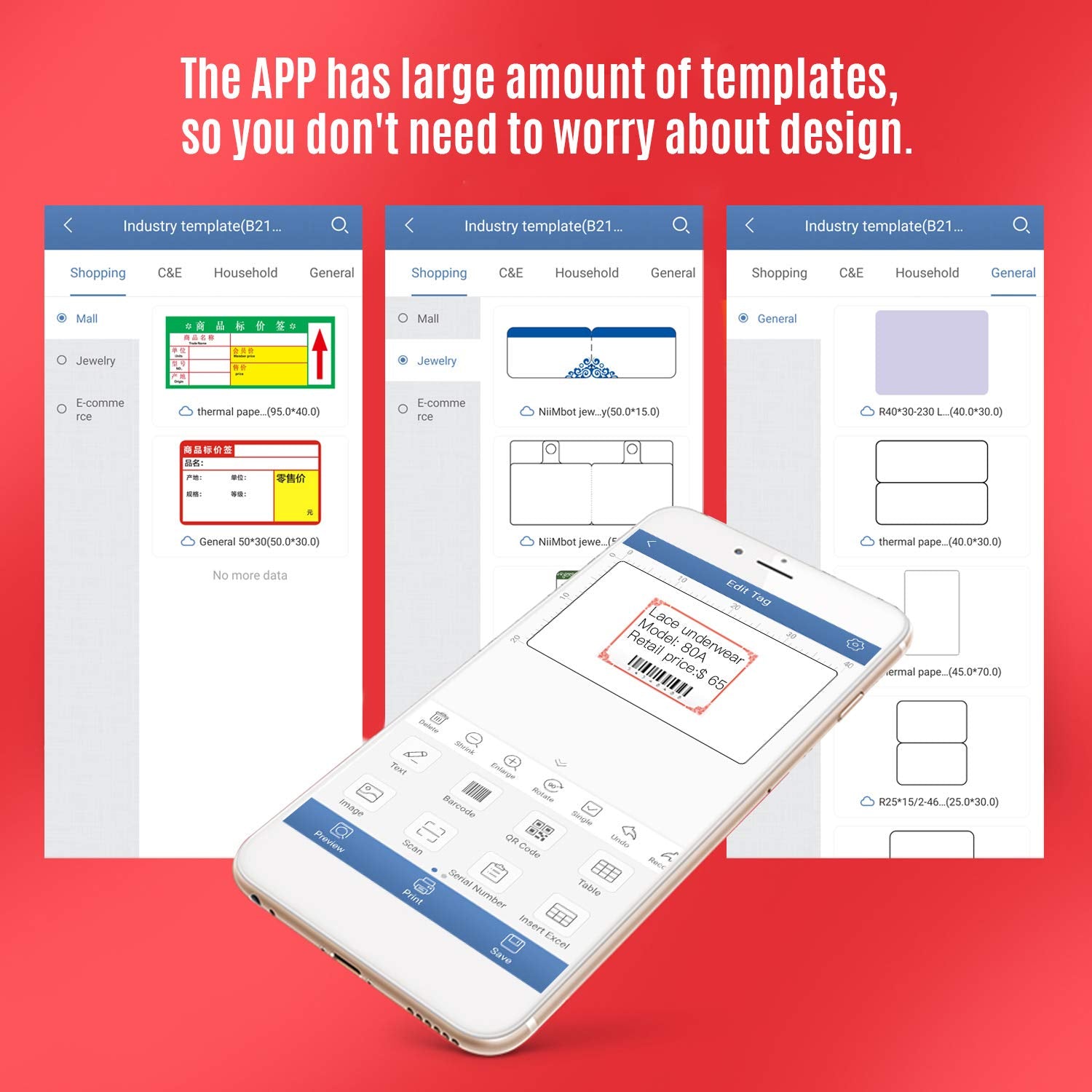 OUNA Label printer，Label Printer Portable Wireless BT Thermal Label Maker Sticker Printer with RFID Recognition Great for Supermarket Clothing Retail Store Home Labeling Barcodes Price Name Printing