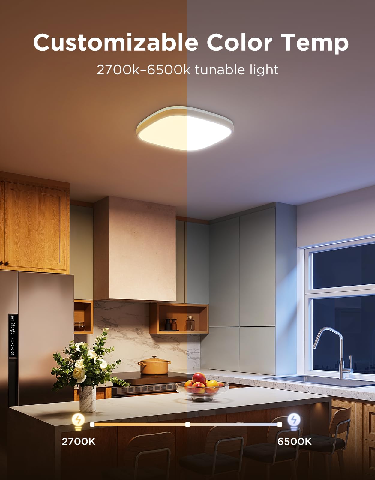 Govee Smart Ceiling Lamp, Square Led Rgbic, Compatible with Matter, Recessed 2400Lm, DIY Colors, Dimmable 2700K To 6500K For Bedroom Living Room, 12", Pack 1 Unit