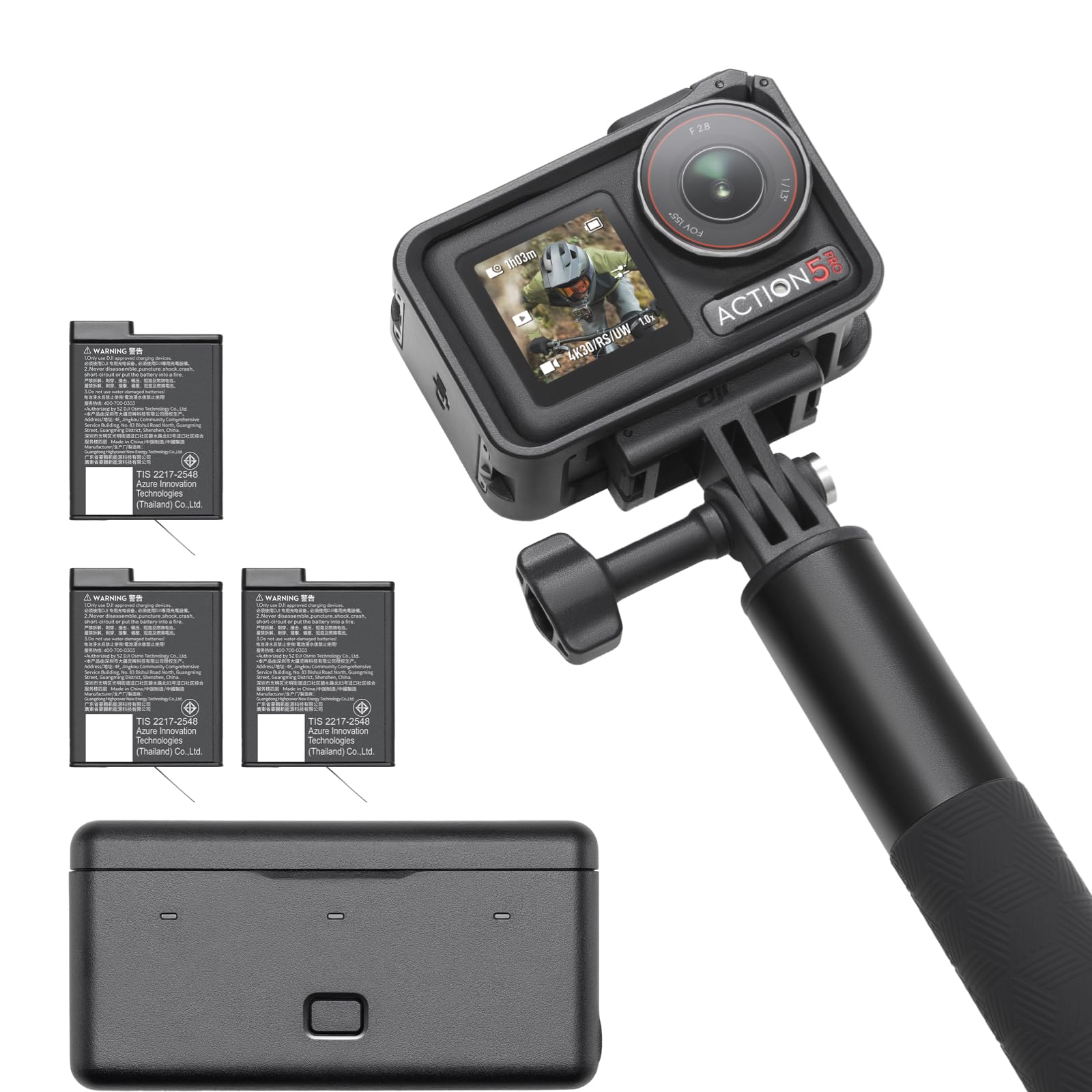 DJI كاميرا اكشن 4 ادفنتشر كومبو من اوسمو - كاميرا مقاومة للماء بدقة 4K/120fps مع مستشعر 1/1.3 انش، أداء ملون 10 بت ودي لوج، مجال رؤية عريض 155 درجة، 3 بطاريات اضافية، اصدار الامارات العربية المتحدة مع