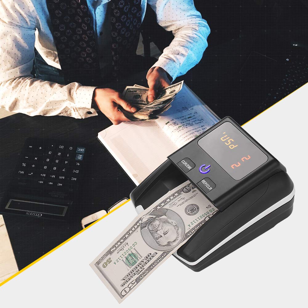 MOMC Portable Mini Money Detector, UV/MG/IR Bill Counter with Battery, Counterfeit Currency Checker for USD and Euro