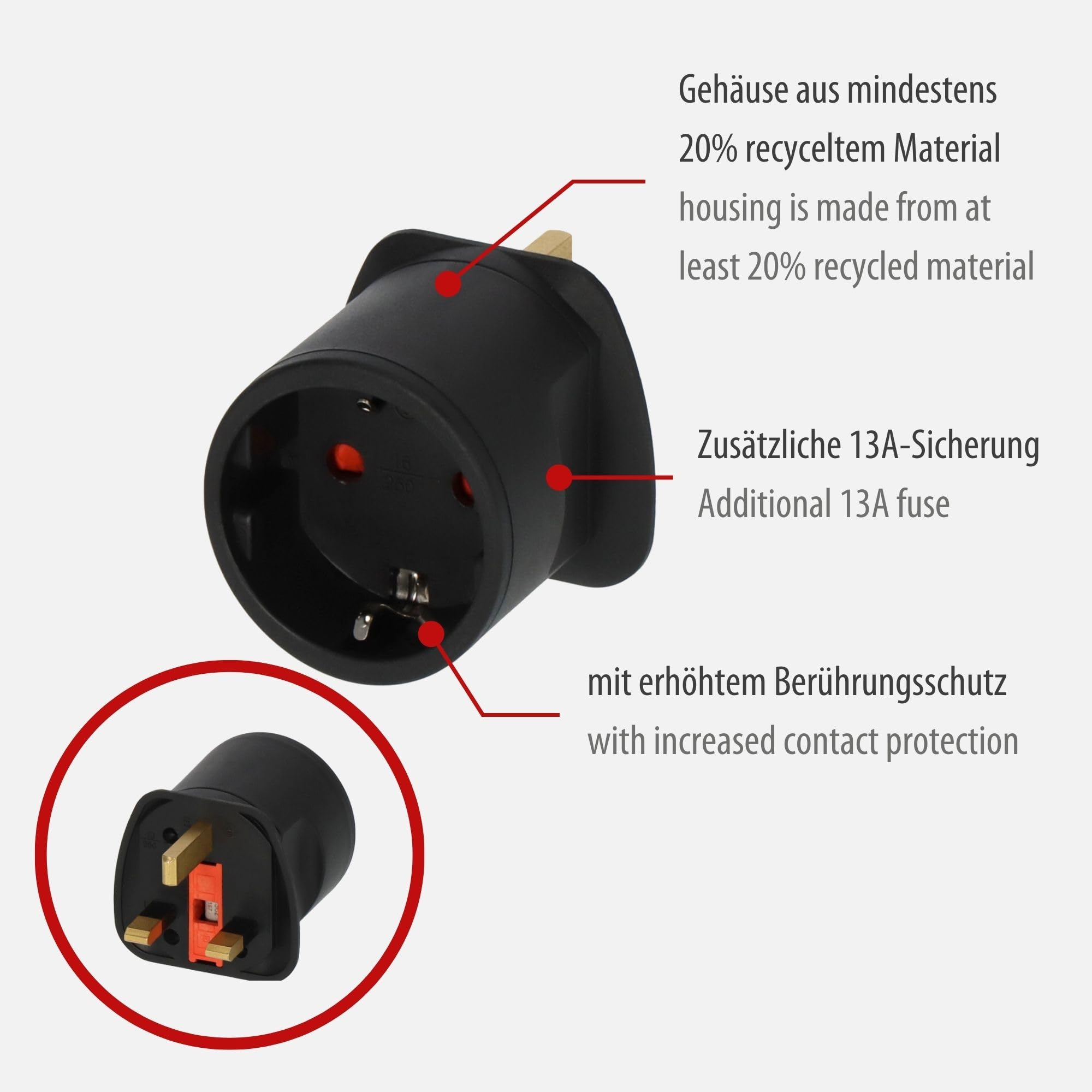Brennenstuhl travel plug/travel adapter (travel socket outlet adapter for connecting electrical devices with earthing contact plug system in countries with British Standard plug system) black