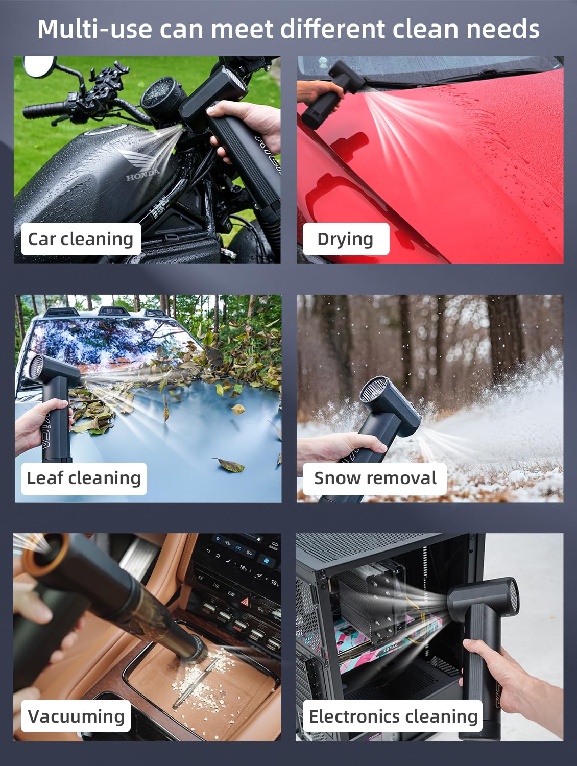 KiCA Car Dryer Air Blower - Maximum Power 785W & 205MPH Wind Speed, 54W Fast Charging, 6 x 4000mAh Batteries, Powerful Turbo Dryer for Car Drying, Lawn Care & Patio Cleaning - Jet Fan MAX