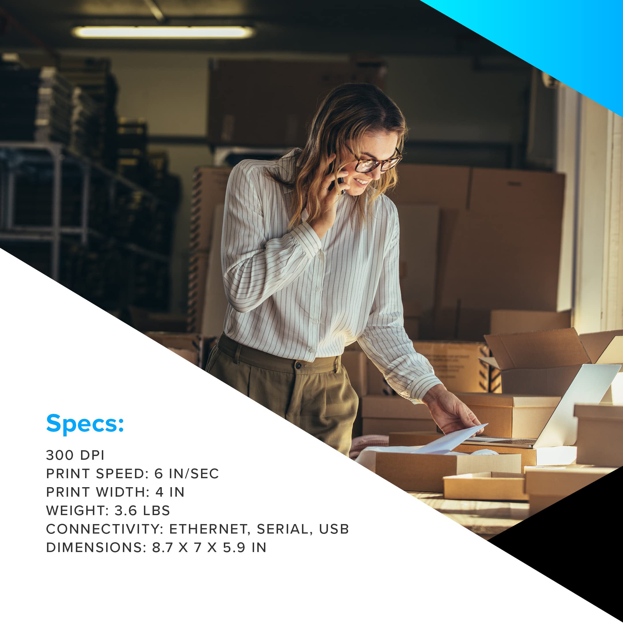 Zebra ZD621 Direct Thermal Desktop Printer - Thermal Printer with 300 DPI and 4 Inch Width - For Home and Office - with USB or Serial or Ethernet Connection