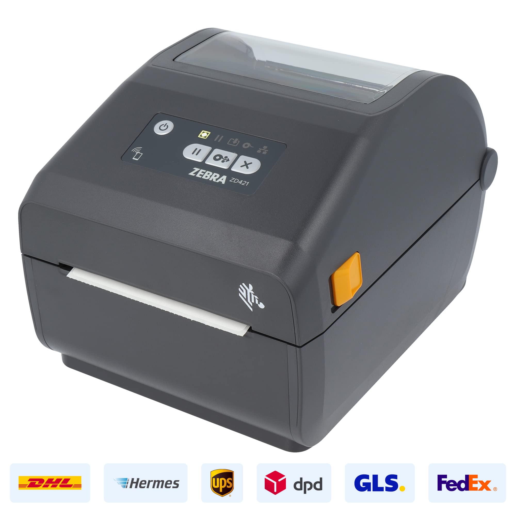 زيبرا تكنولوجيز طابعة ZD421d بحافة قابلة للتمزق - 203 نقطة لكل بوصة - حرارية مباشرة - 104 ملم كحد اقصى. عرض الطباعة، BTLE، USB، واجهات مضيف USB (ZD4A042-D0EM00EZ)، رمادي (داكن)