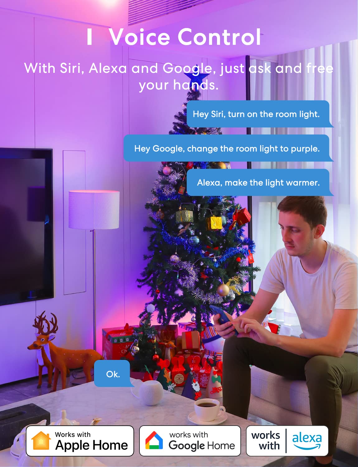 Meross Smart LED Bulbs, Pack of 4 E27 Wi-Fi Bulbs Compatible with Apple HomeKit, Alexa and Google Home, RGBWW Dimmable Multi-Color Smart Bulb with Voice Control and Remote Control