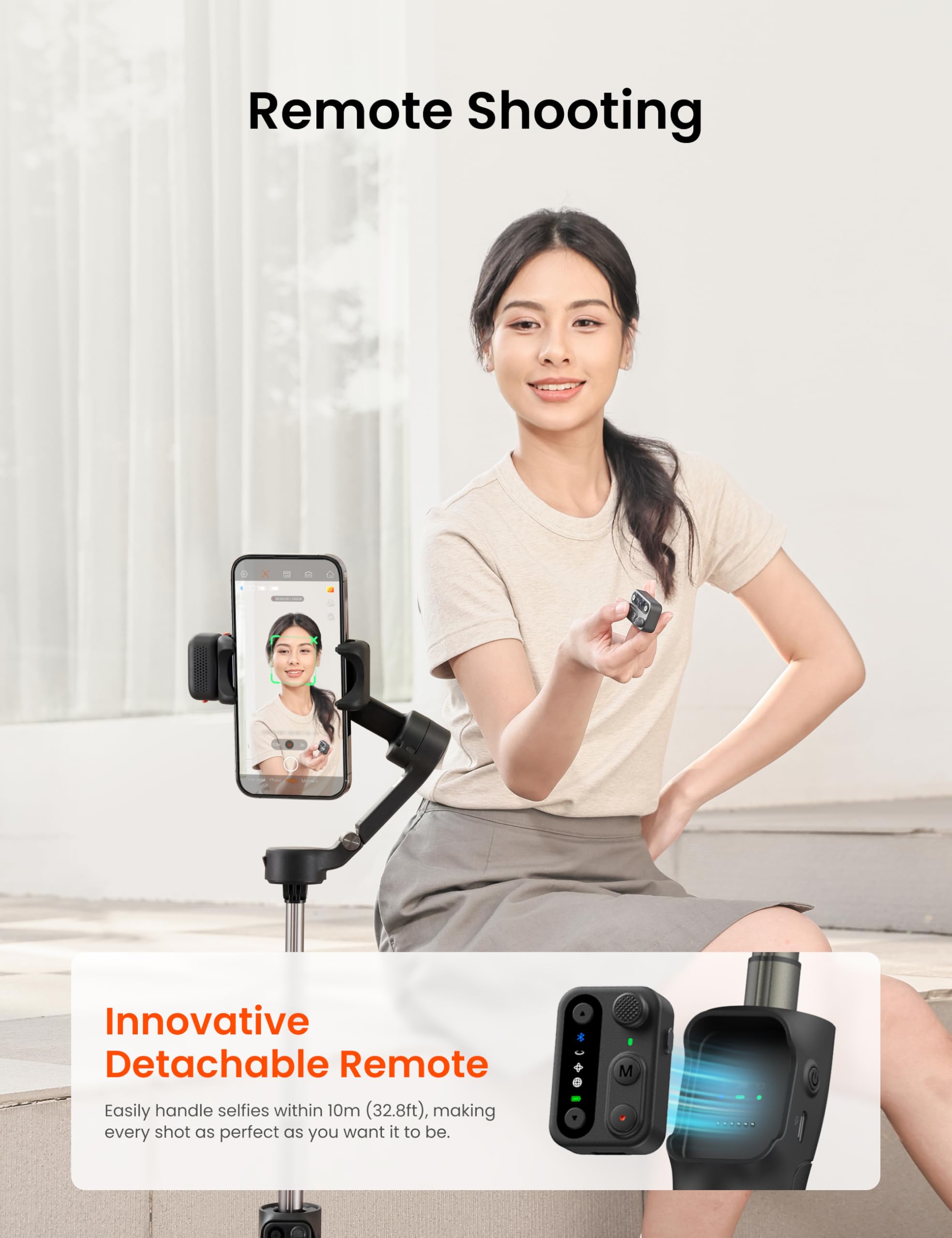 Hohem iSteady V3 Gimbal Stabilizer for Smartphone, 3-Axis Stabilization with AI Tracker, Detachable Remote Control, Built-in Extension Rod and Tripod, Portable and Foldable, Video Recording, Black