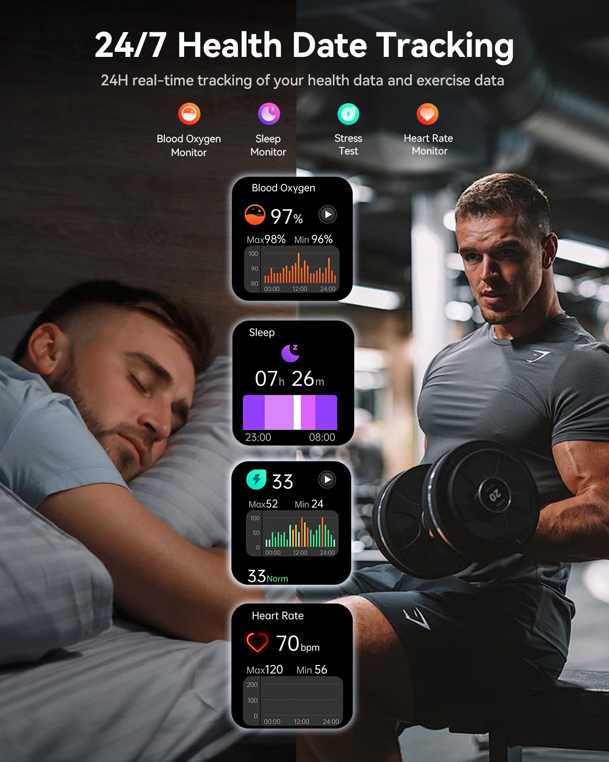 Smart Watch (Answer/Make Call), 2.1" Curved AMOLED Screen Smartwatch for Men Women, 100+ Sport Modes Fitness Tracker, Heart Rate Sleep SpO2 Monitor, IP68 Activity Trackers, Android and iOS Compatible