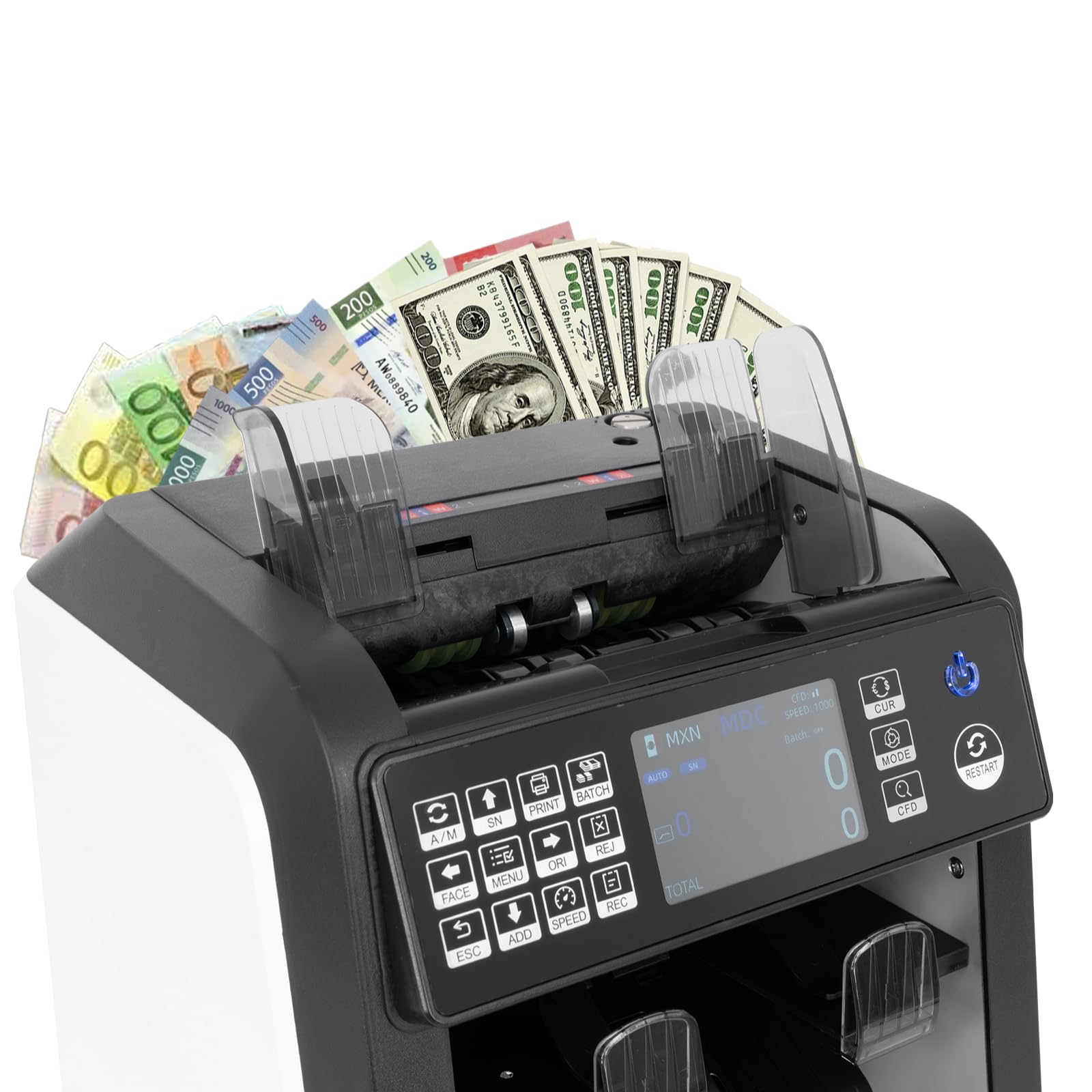GUARDEX Bill Counter, 1200 Bills Per Minute + 4 Modes of Use + Light & UV/MG/IR Sensors, Bank Grade, Multiple Currencies