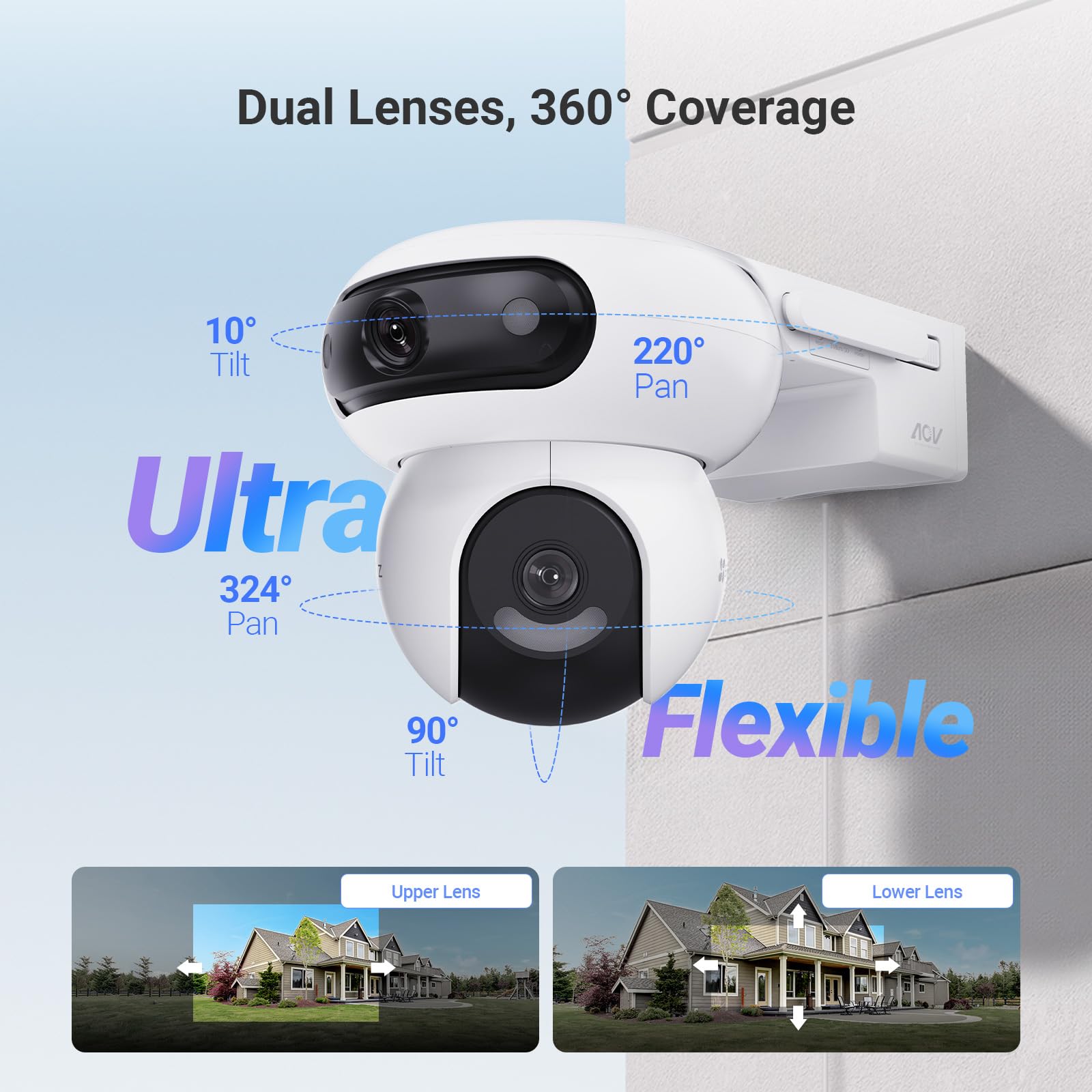 HB90+8W Solar Panel 4MP+4MP 360 Wireless Wifi Surveillance Camera on 10400mAh Motorized Dual Lens Battery, Always-on Mode, Person/Vehicle Detection, Auto Tracking