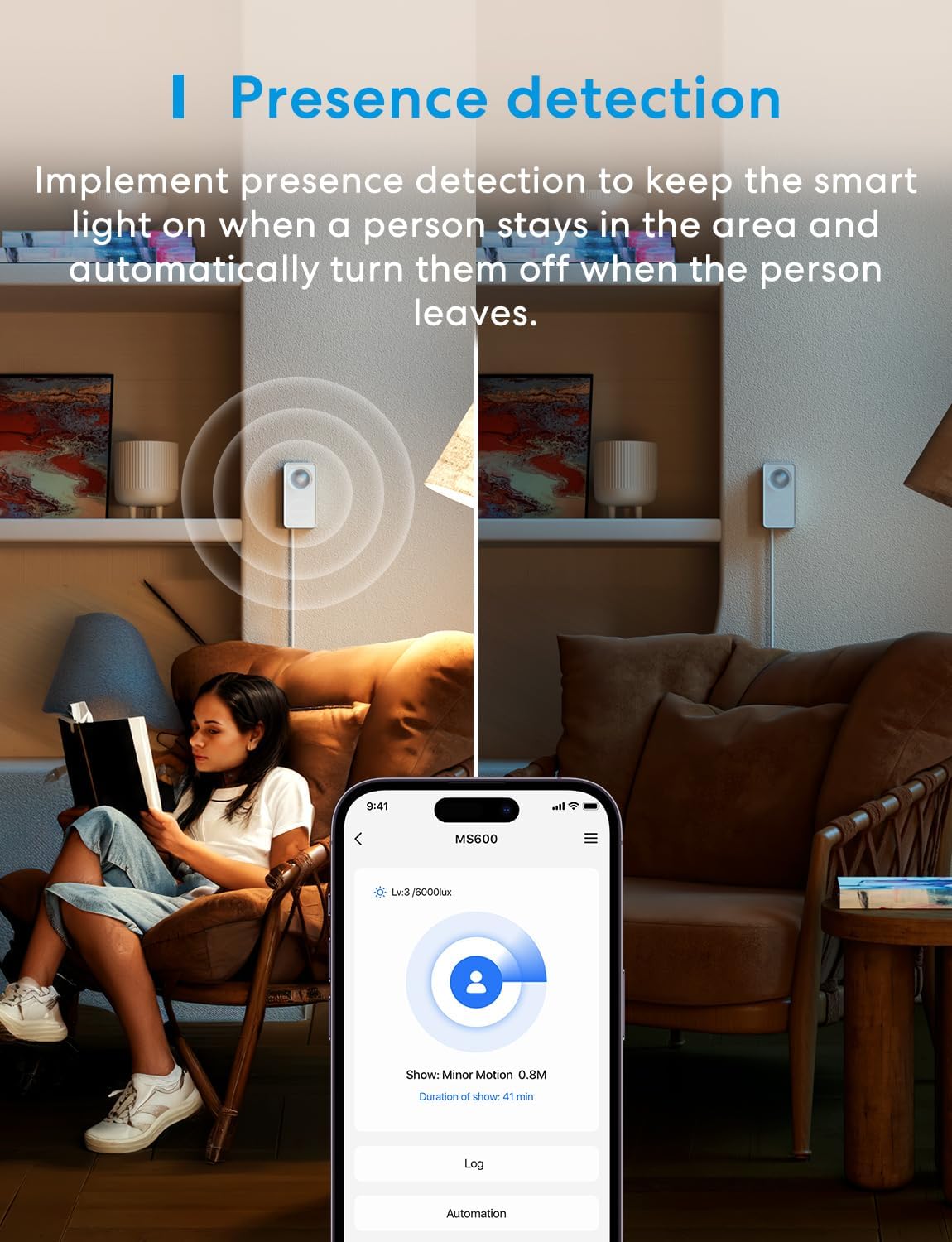 meross Matter Smart Presence Sensor, 3-in-1 mmWave Radar & PIR & Light Motion Sensor, AI Motion Detector for Home Automation and Security, Supports HomeKit, Alexa, Google Home, 2.4GHz Wi-Fi Only