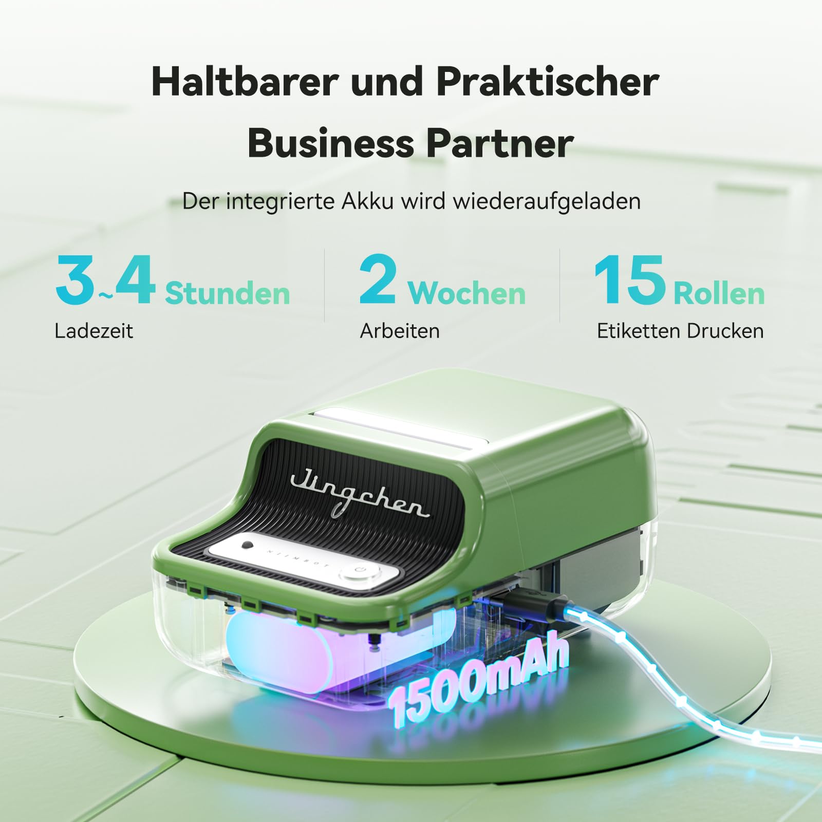 NIIMBOT B21 Bluetooth Label Printer, Self-Adhesive Labeling Device Includes One Roll of 50 x 30 mm Labels, Portable Label Printer with Mobile and Computer for Photos Barcode and Office Work (Green)