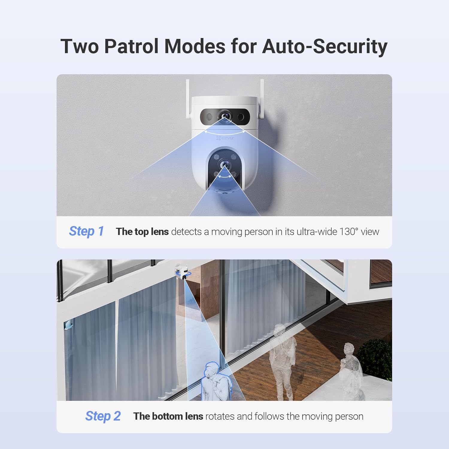EZVIZ by Hikvision | 3K H9C Dual-Lens Camera 4K (5MP+5MP) Pan & Tilt WiFi | Two-Way Talk | AI Human/Vehicle Detection | Active Defense with Siren and Strobe Light