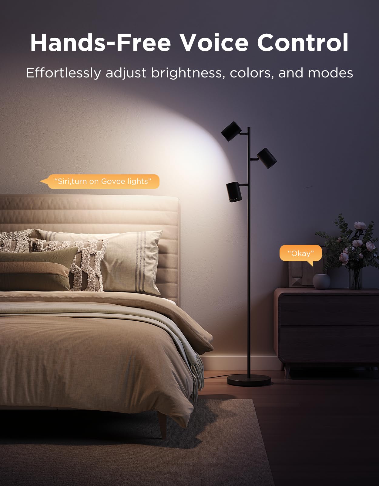 Govee Tree Floor Lamp Compatible with Matter, 3 Rotatable Lights with LuminBlend Technology, Standing Lamp with 64 Dynamic Scenes, Music Sync, Ideal Floor Lamp for Living Room, Bedroom, Office