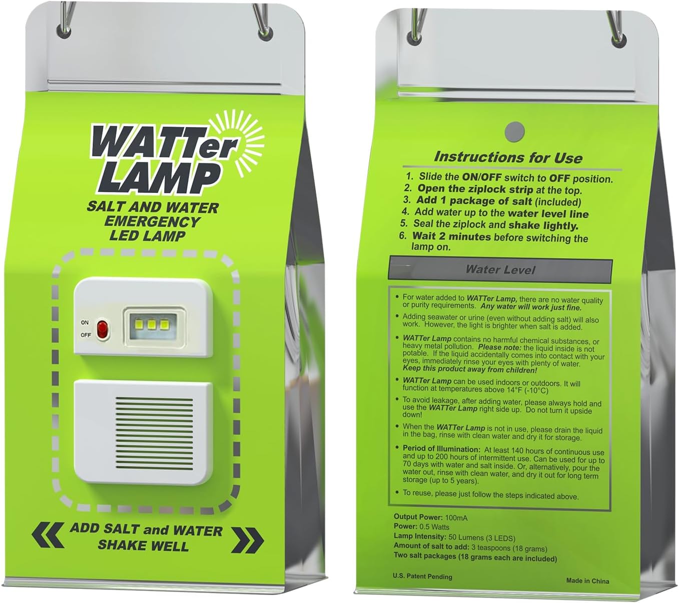 Camping LED Lights, Salt Water Emergency Lamp, White, Aluminium Magnesium Alloy, Outdoor, 1 PCS
