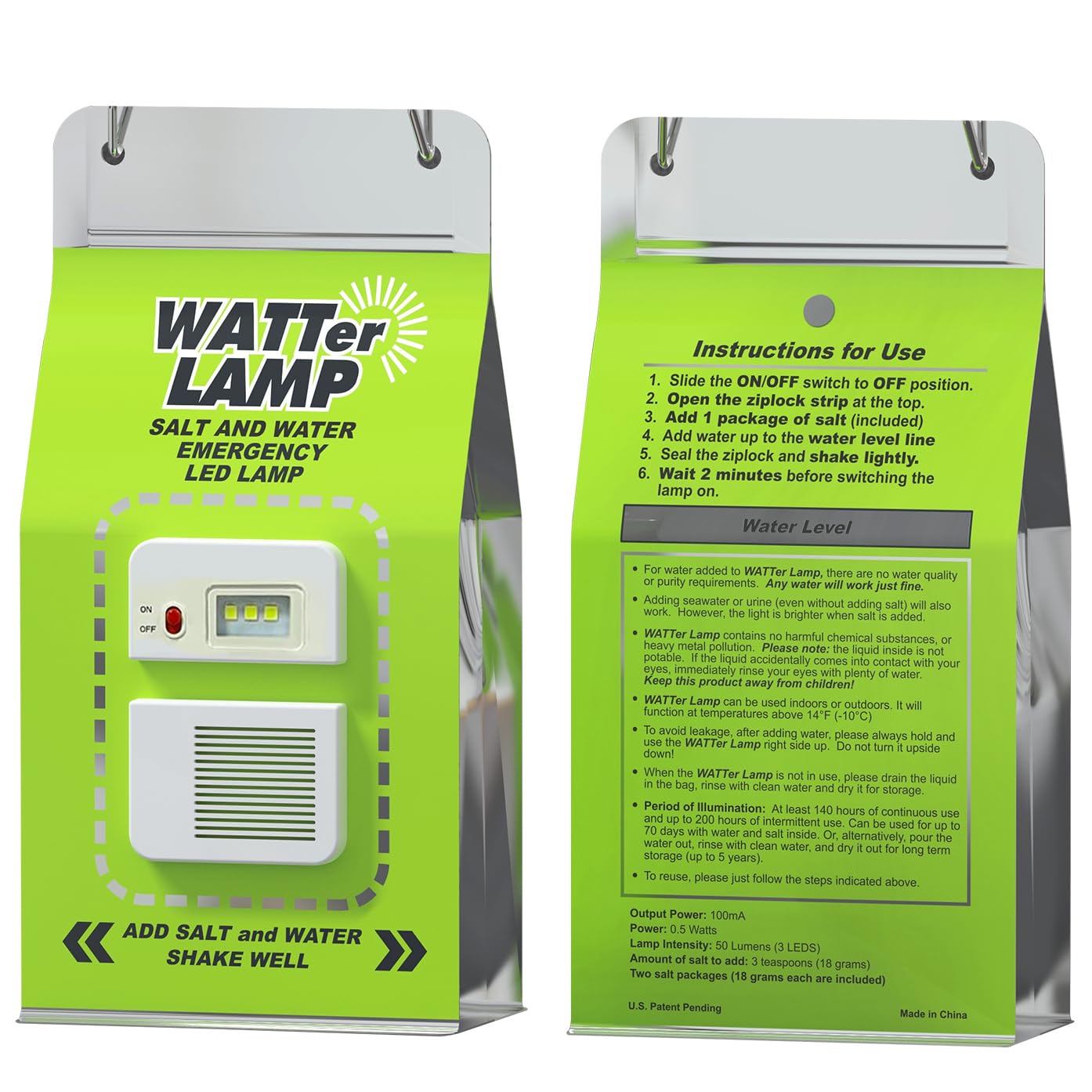 Camping LED Lights, Salt Water Emergency Lamp, White, Aluminium Magnesium Alloy, Outdoor, 1 PCS