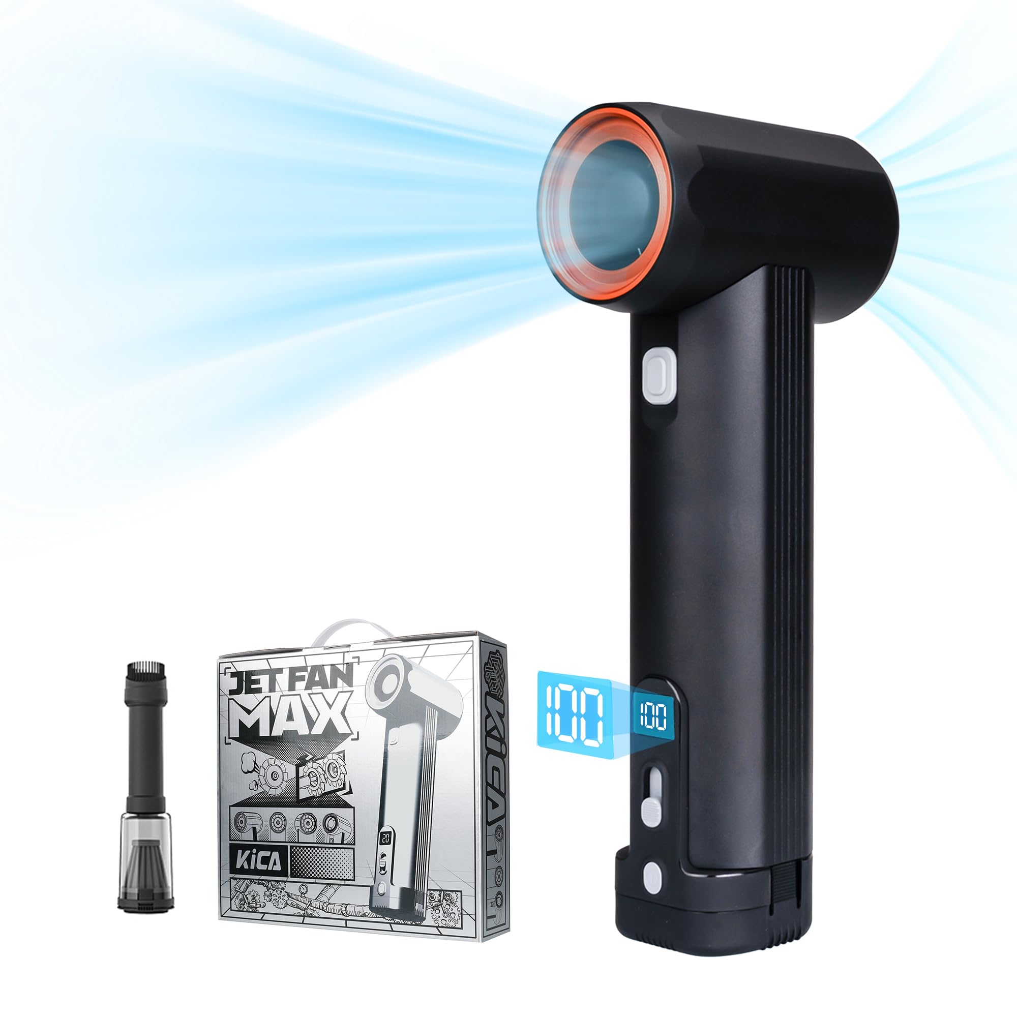 KiCA Car Dryer Air Blower - Maximum Power 785W & 205MPH Wind Speed, 54W Fast Charging, 6 x 4000mAh Batteries, Powerful Turbo Dryer for Car Drying, Lawn Care & Patio Cleaning - Jet Fan MAX