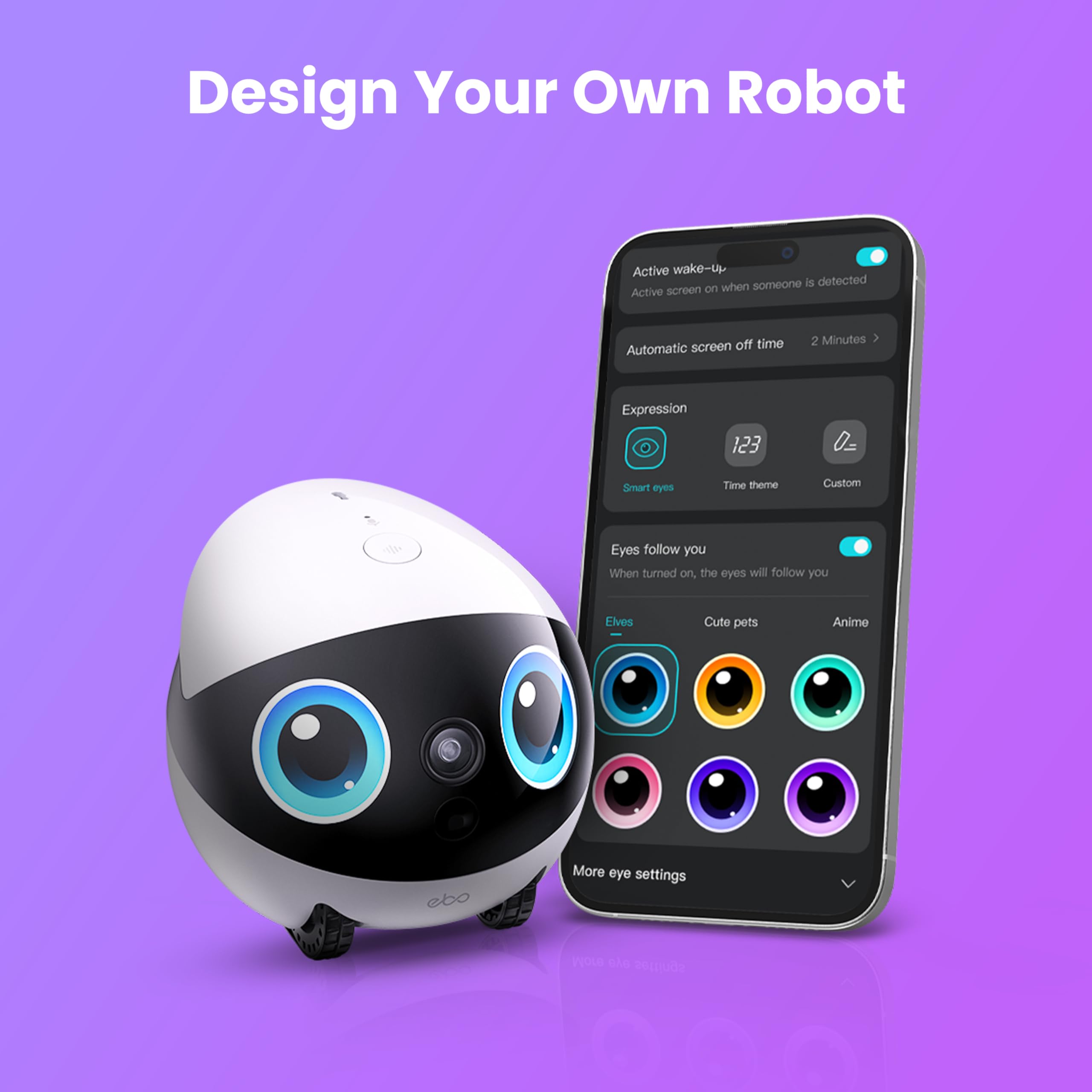 Enabot EBO Air 2 Plus Family Bot 3K Home Camera Robot: Indoor Camera, Mobile Robot Companion, Two-Way Video, AI Chat Mode, Auto Charging, Long Battery Life, Custom Face Portrait, Night Vision