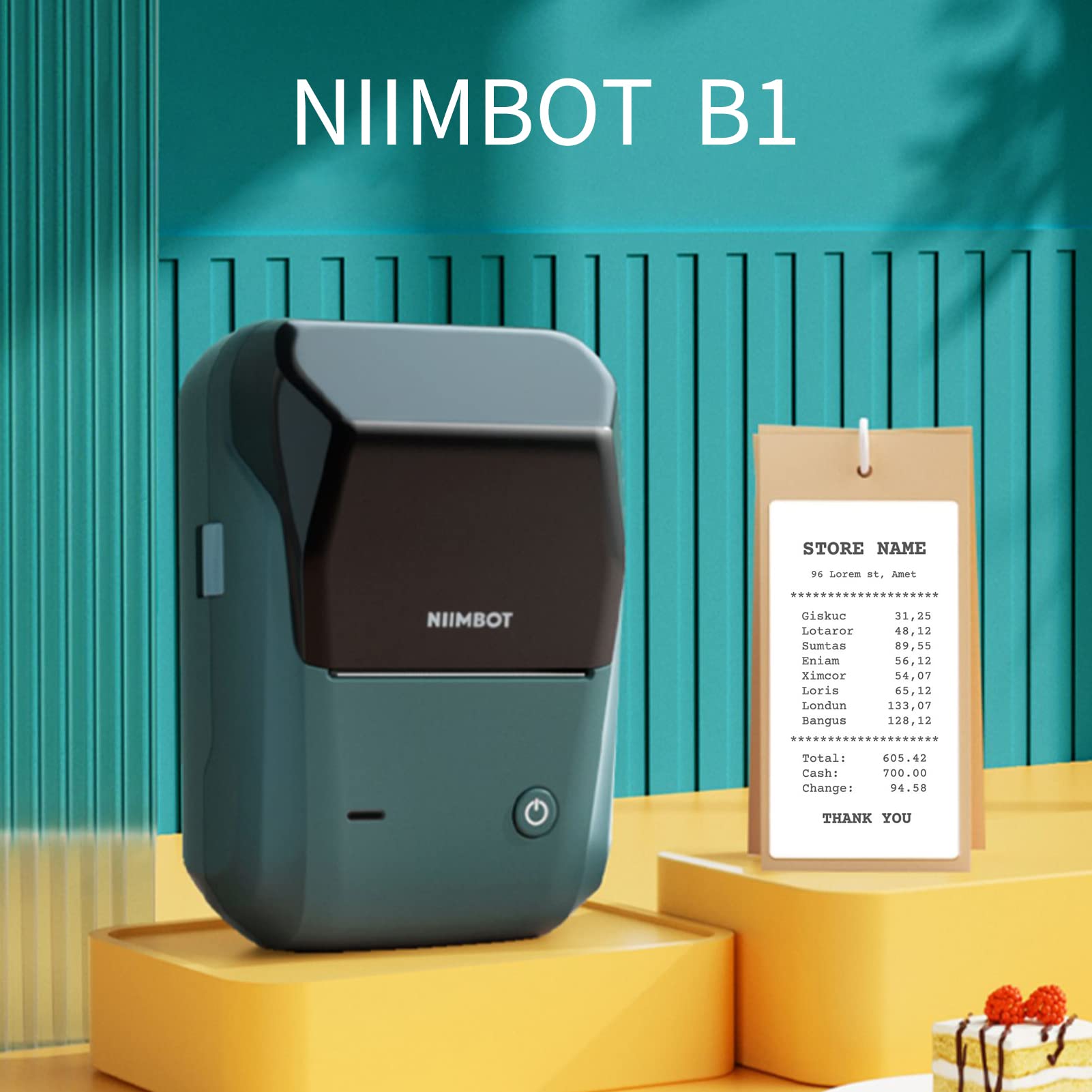 JUANZI Label printer, B1 Label Maker Machine Mini Pocket Thermal Label Printer All in One BT Connect Price Tag DIY Date Journal Study Sticker Labeling Machine with 50*30mm Label Roll Compatible with i