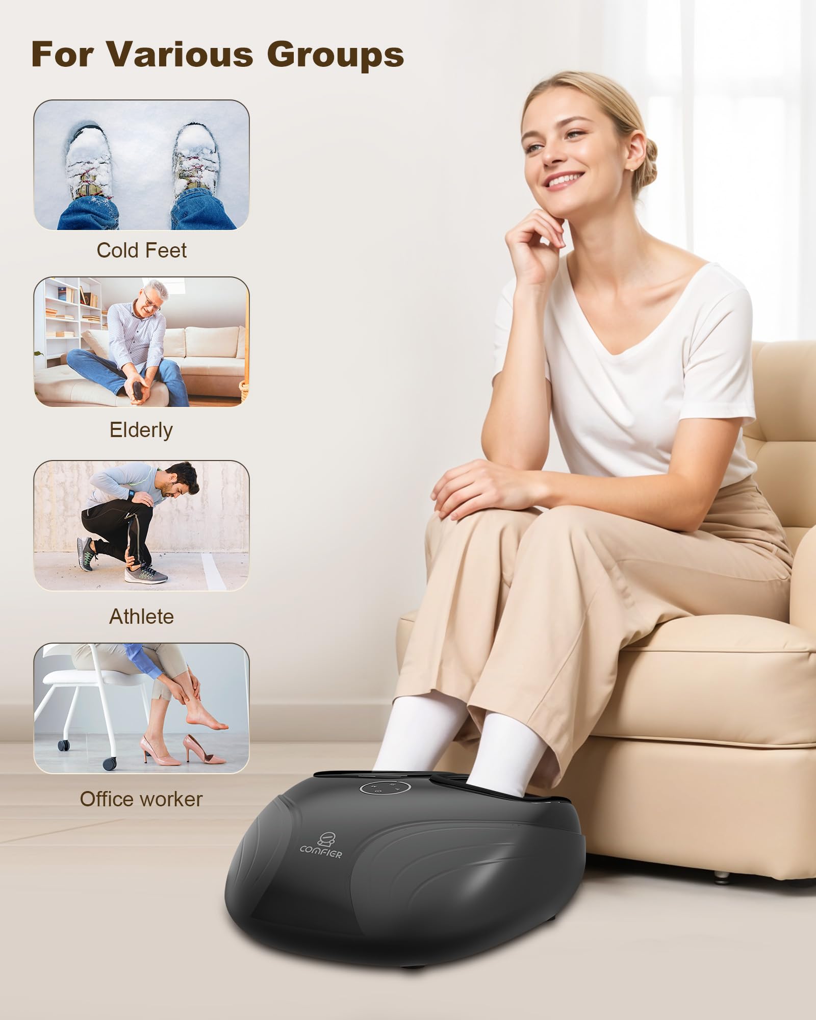COMFIER Foot Massager with Heat, Shiatsu Foot Massager, Roller Compression for Plantar Fasciitis, Neuropathy, Home Office Use, Gifts