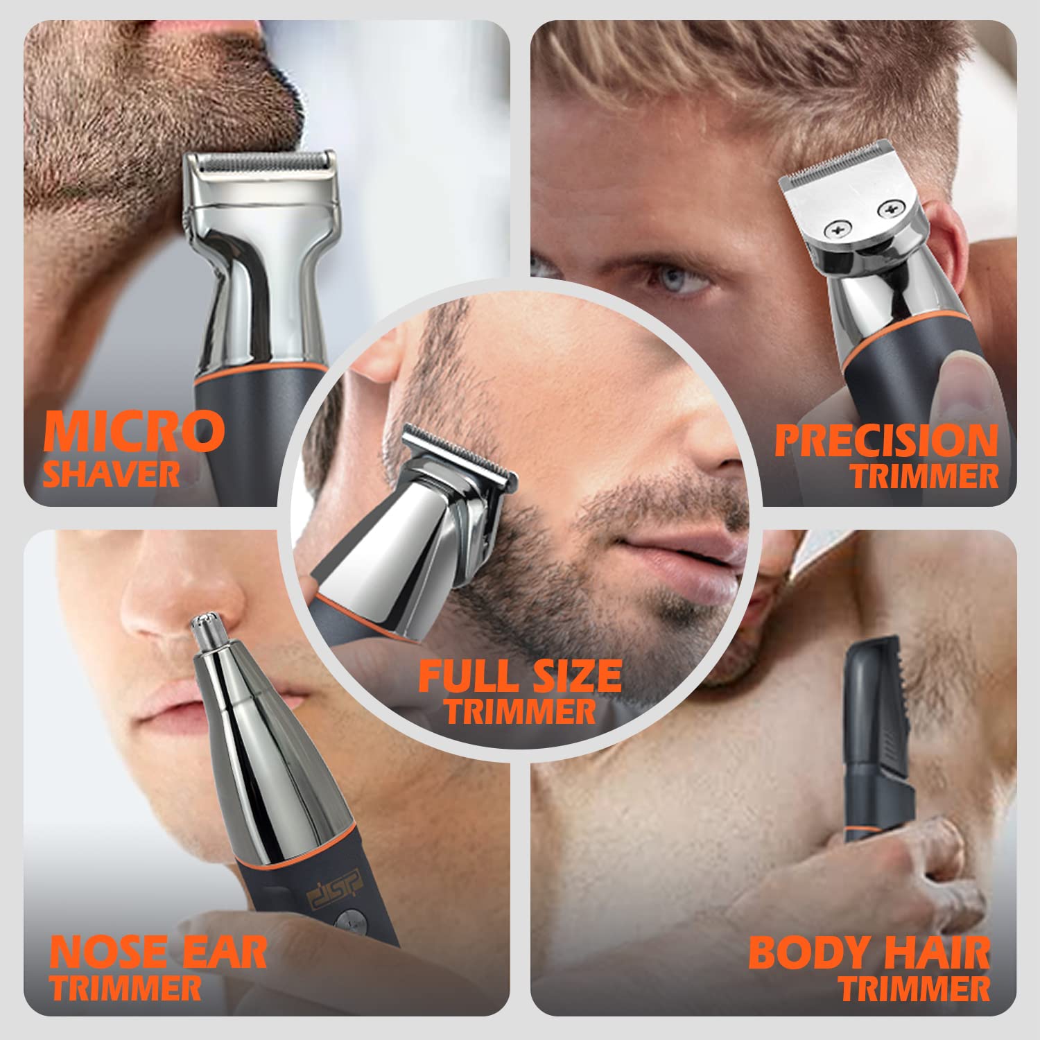 DSP® Rechargeable Beard Trimmer Kit, Facial Hair Trimmer for Nose and Ear, All-Purpose Hair Clipper IPX7 Waterproof