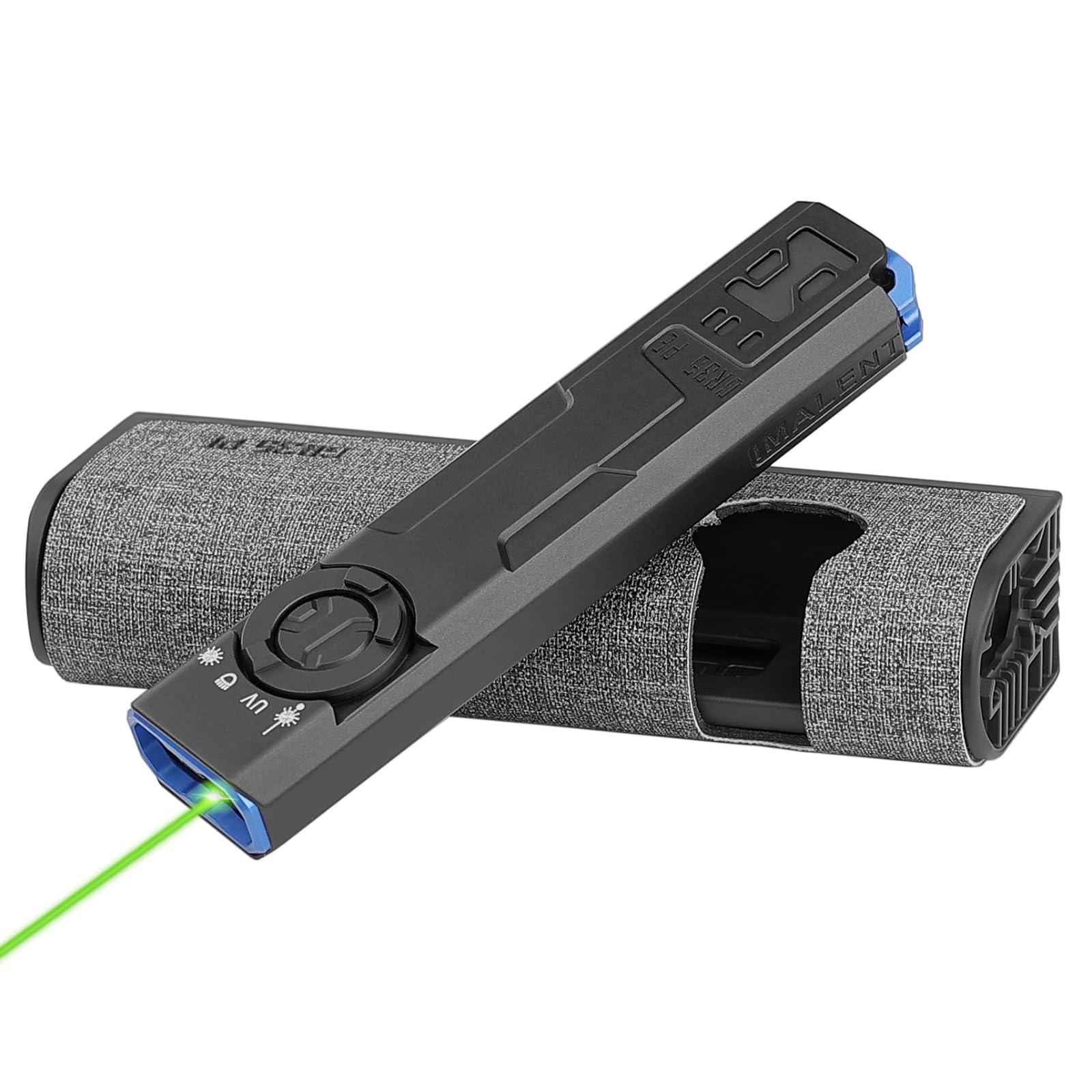 مصباح إيملانيت GR35 قابل لإعادة الشحن EDC، 2800 لومن، 4 في 1: مصباح مع حزم ضوء خضراء، LED UV، ضوء أبيض وضوء فلاش بالألوان الحمراء والزرقاء، قبضة مضادة للانزلاق، هيكل مسطح فائق النحافة للهواء الطلق